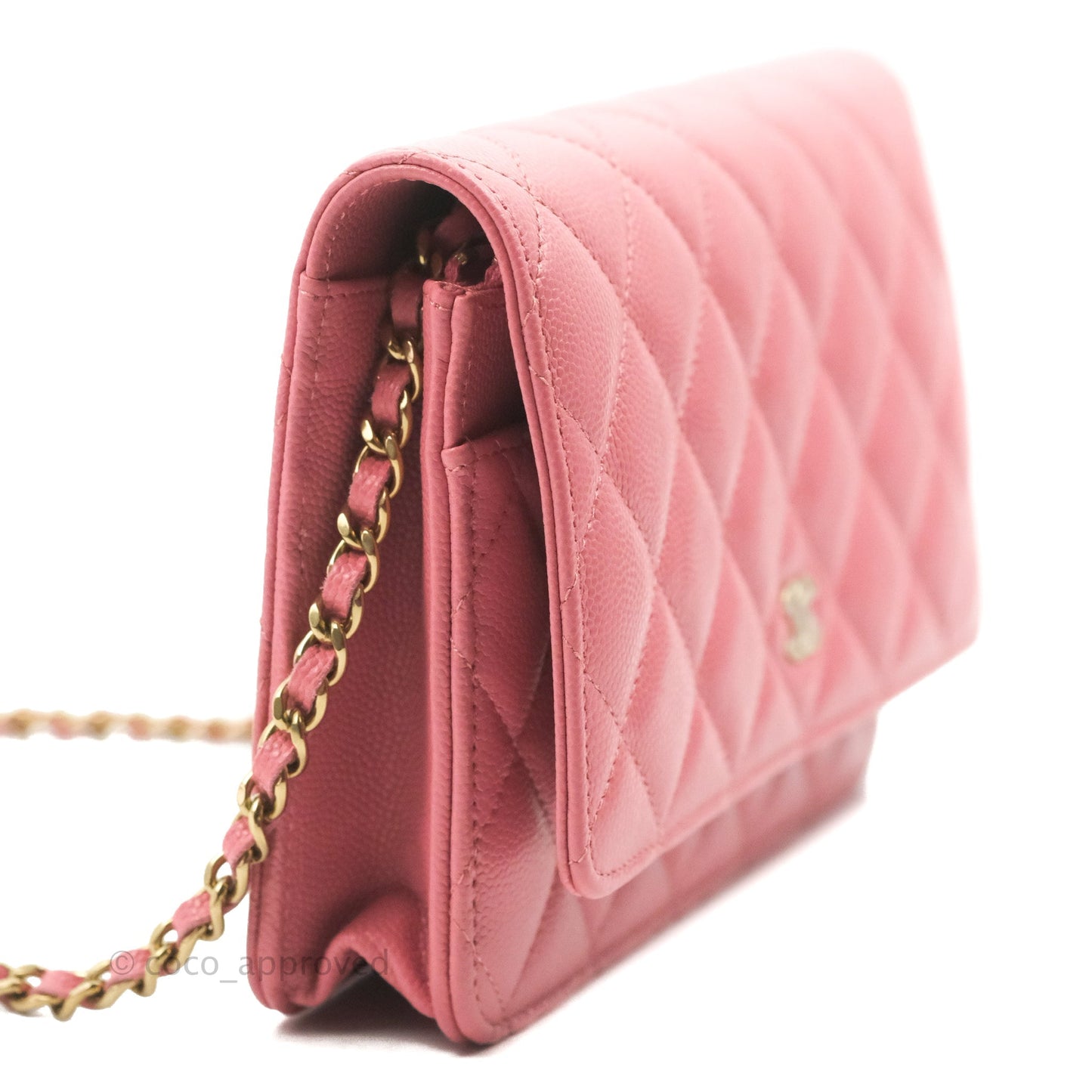 Chanel Quilted Classic Wallet on Chain WOC Pink Caviar Gold Hardware