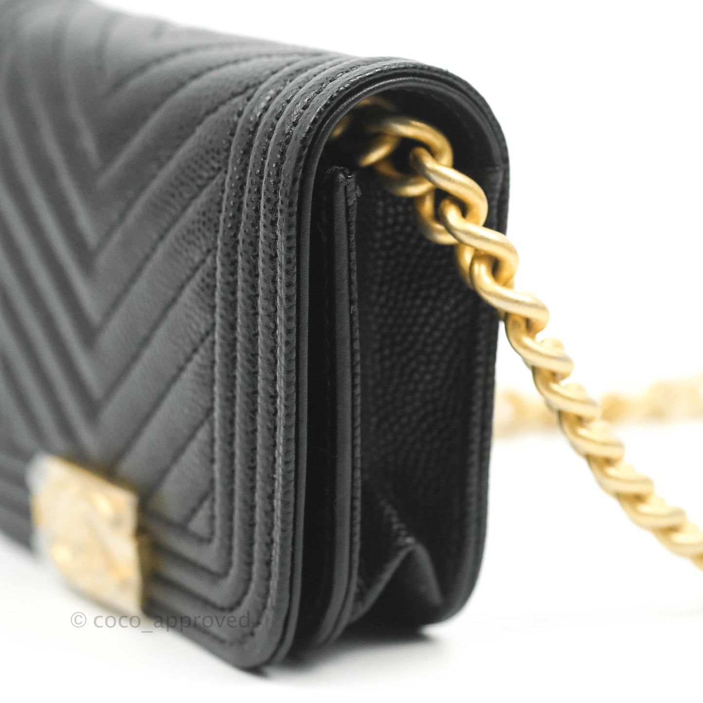 Chanel Chevron Boy Belt Bag Black Caviar Aged Gold Hardware