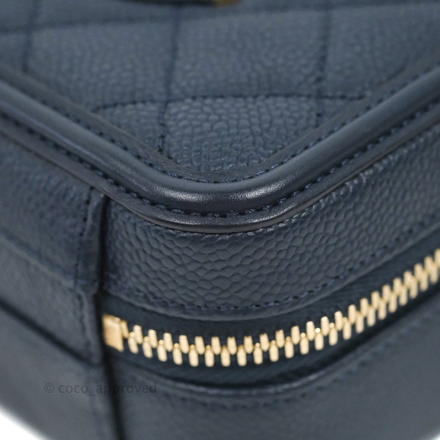 Chanel Quilted Small CC Filigree Vanity Case Navy Caviar Gold Hardware