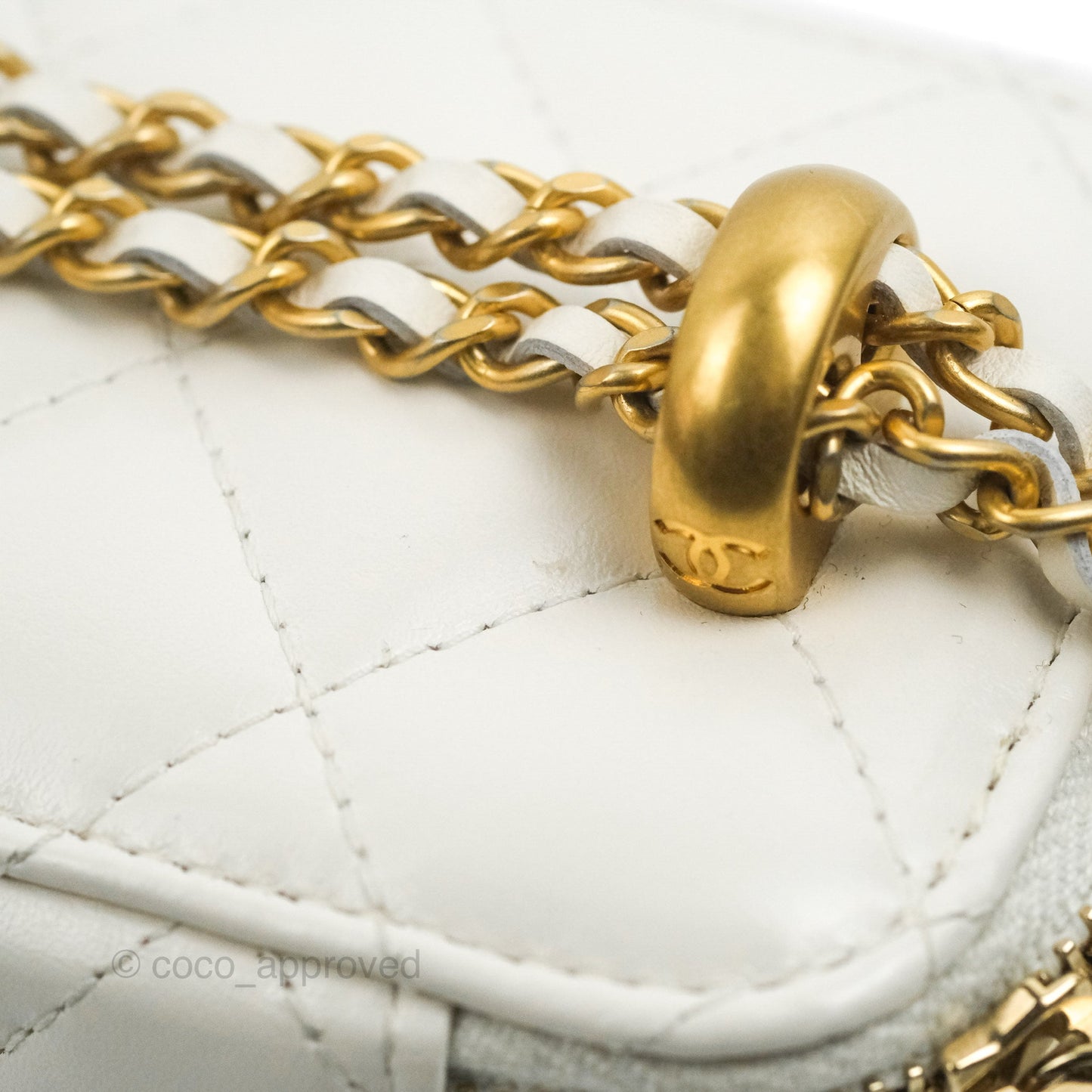 Chanel Quilted Mini Perfect Fit Vanity With Chain White Calfskin Aged Gold Hardware