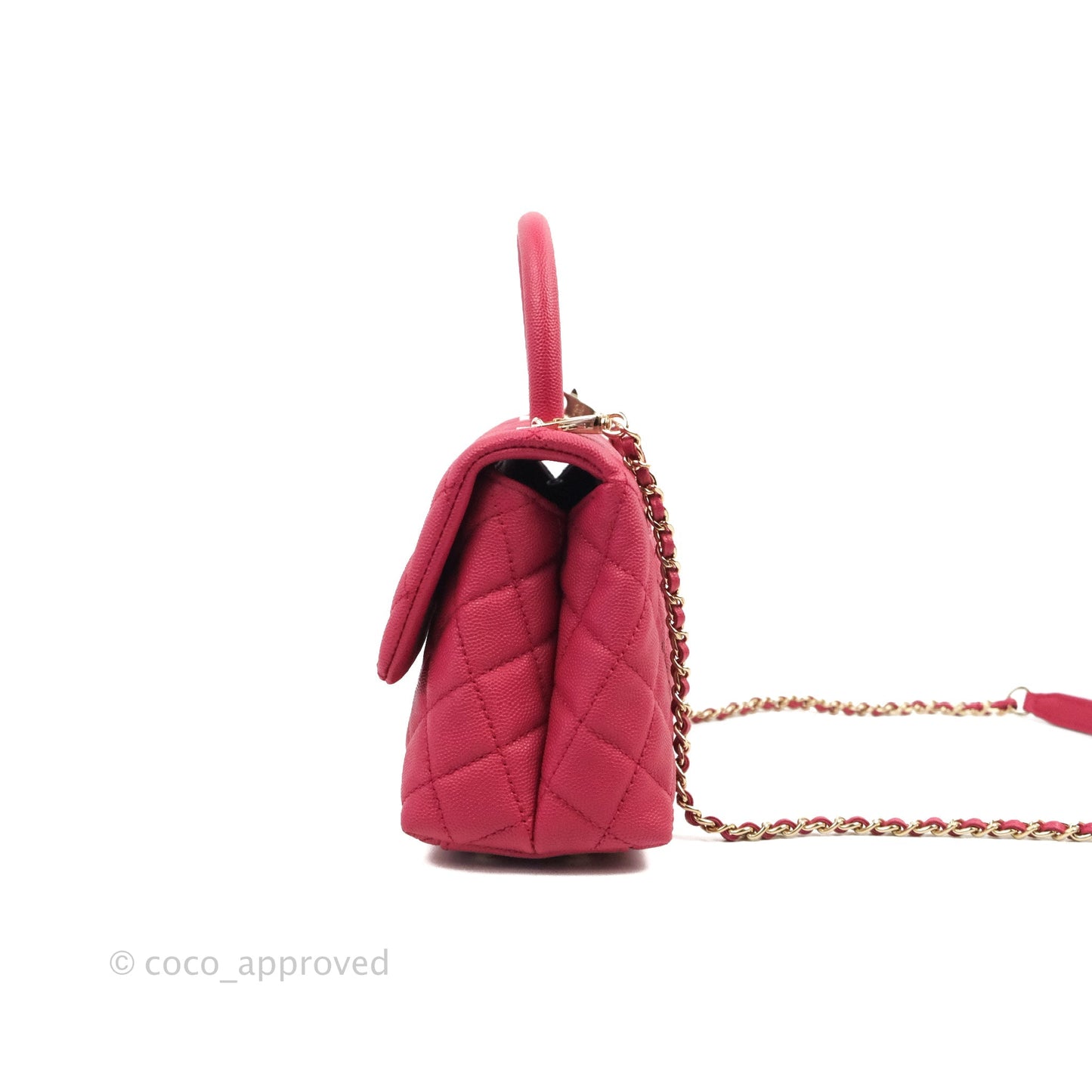 Chanel Small Coco Handle Quilted Cherry Red Caviar Gold Hardware