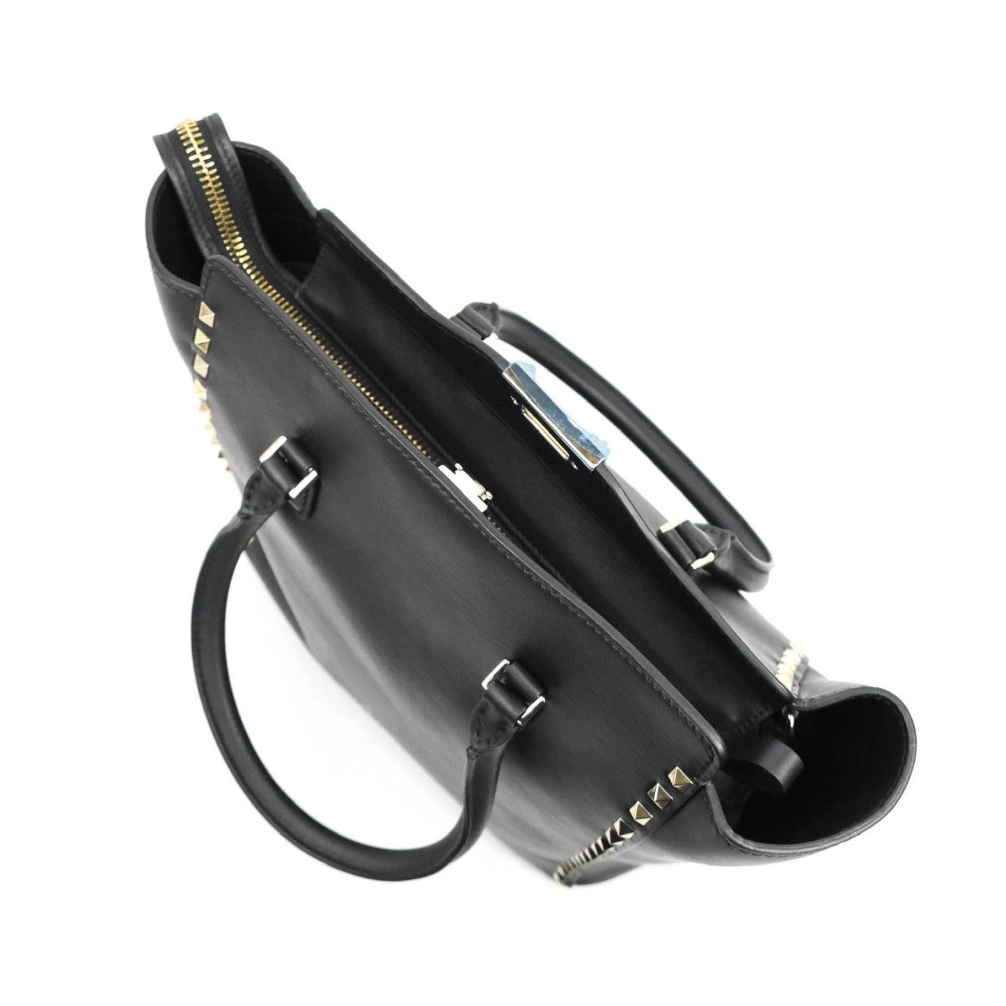 Valentino Garavani Rockstud Mini Trapeze Shoulder Bag Black Calfskin Gold Hardware