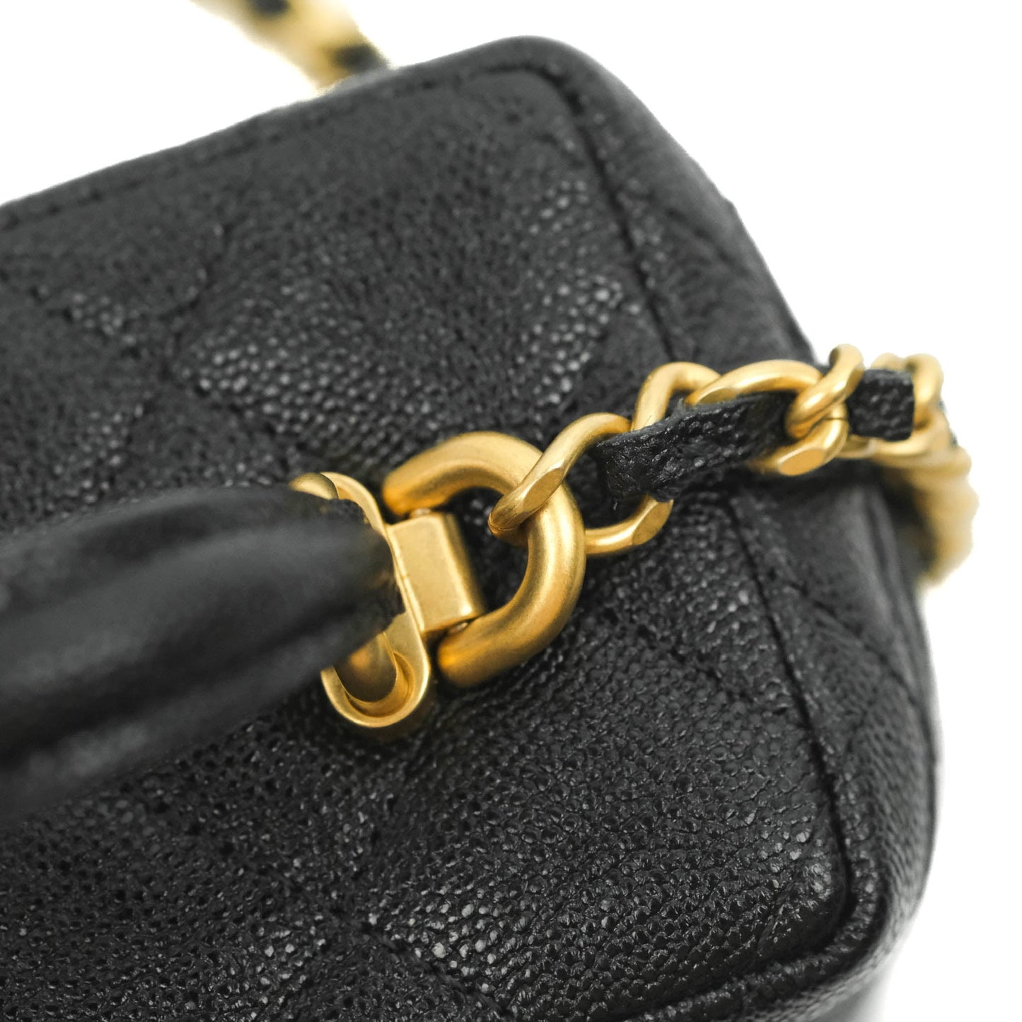 Chanel Quilted Mini Top Handle Vanity With Chain Black Caviar Aged Gold Hardware