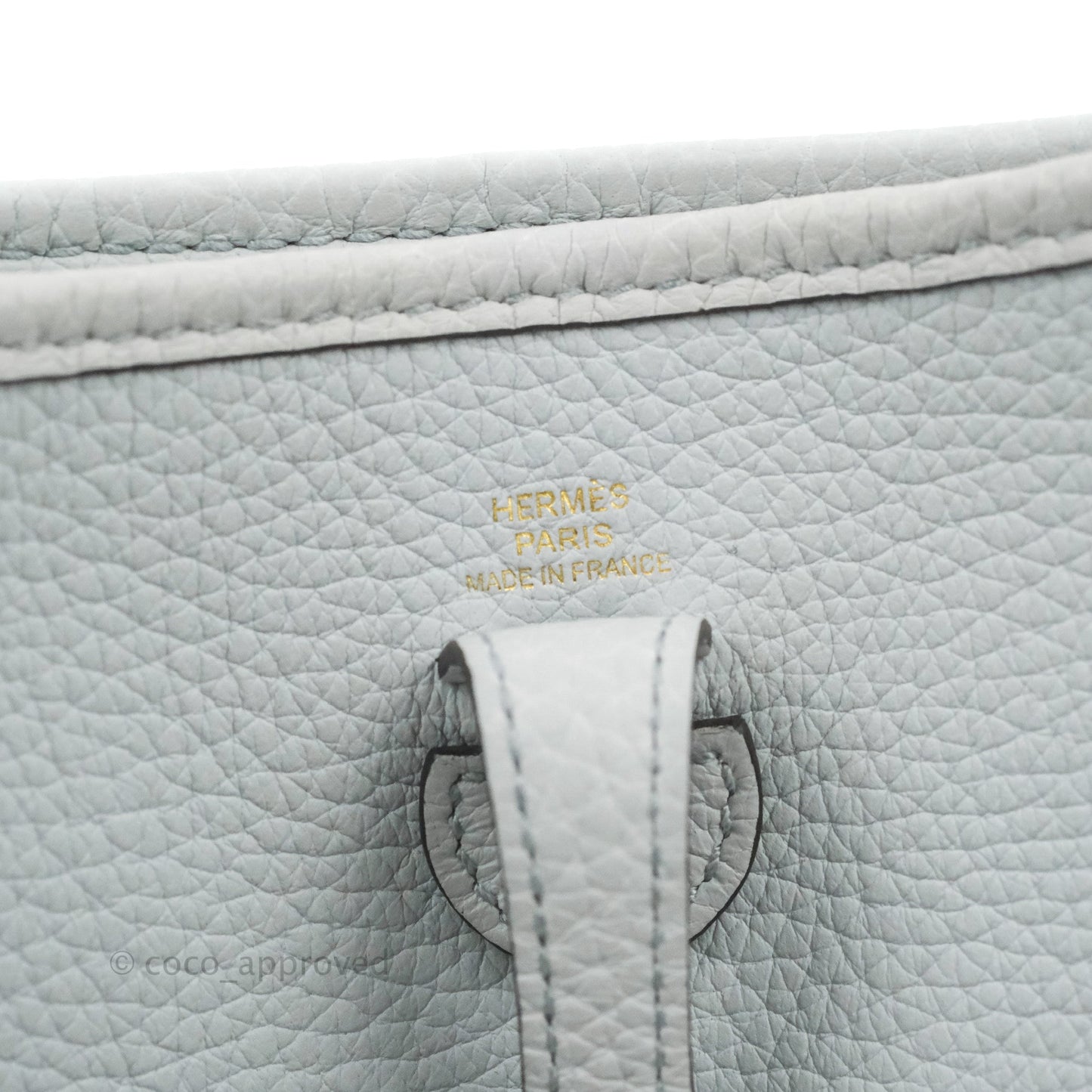 Hermès Mini Evelyne 16 Bleu Pale 08 Clemence/ Gris Etain 8F Gold Hardware