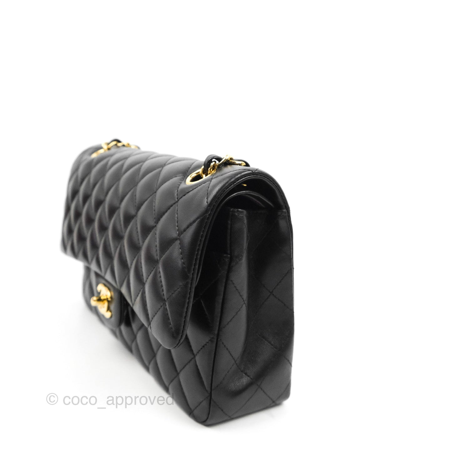 Chanel Classic M/L Medium Flap Quilted Black Lambskin Gold Hardware