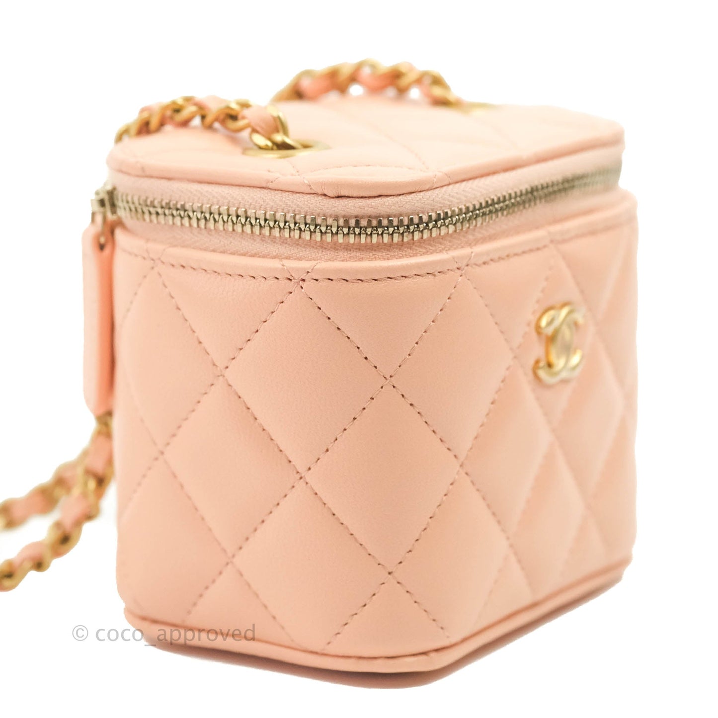 Chanel Classic Mini Pearl Crush Vanity With Chain Pink Lambskin Aged Gold Hardware