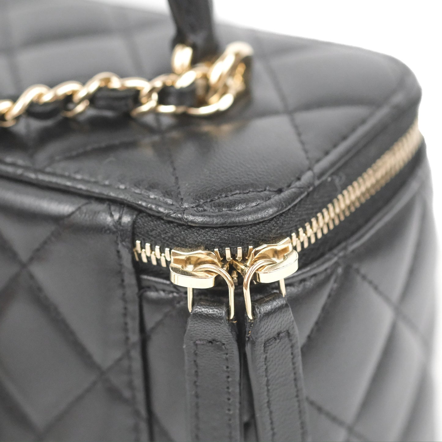Chanel Vanity Rectangular Top Handle Black Lambskin Gold Hardware