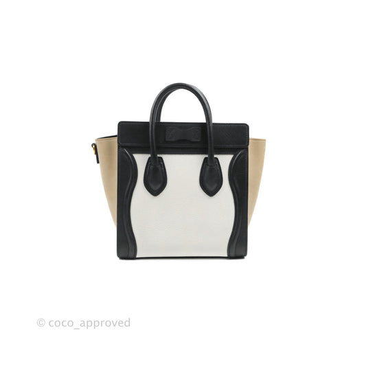 Celine Nano Luggage Bag Tricolour Dune/White/Black Grained Calfskin