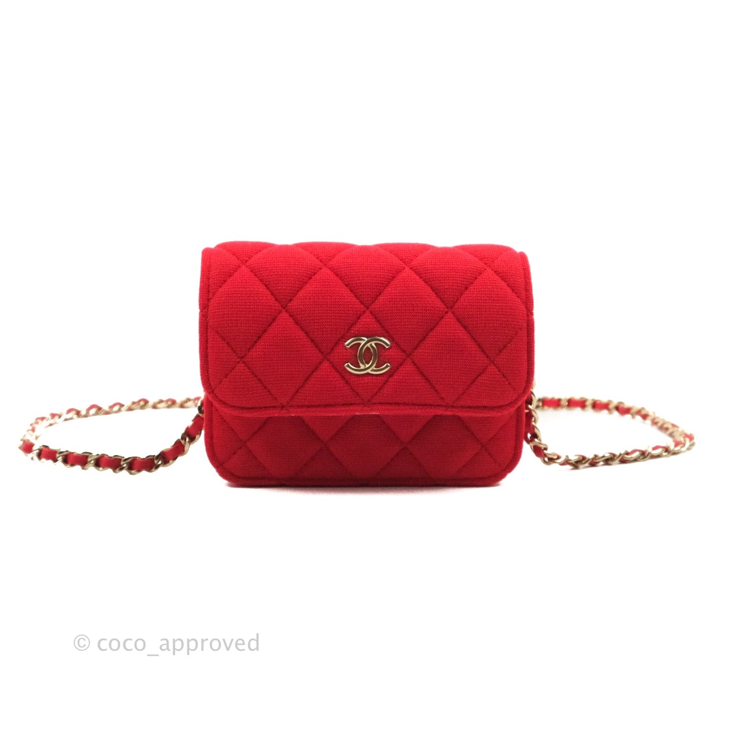 Chanel Mini Clutch With Chain Red Cotton Gold Hardware