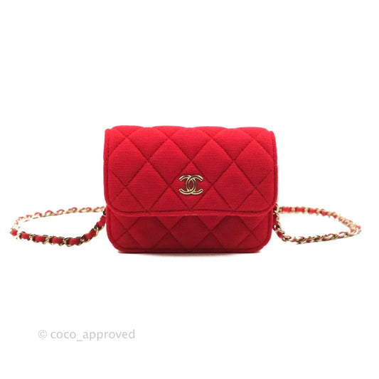 Chanel Mini Clutch With Chain Red Cotton Gold Hardware