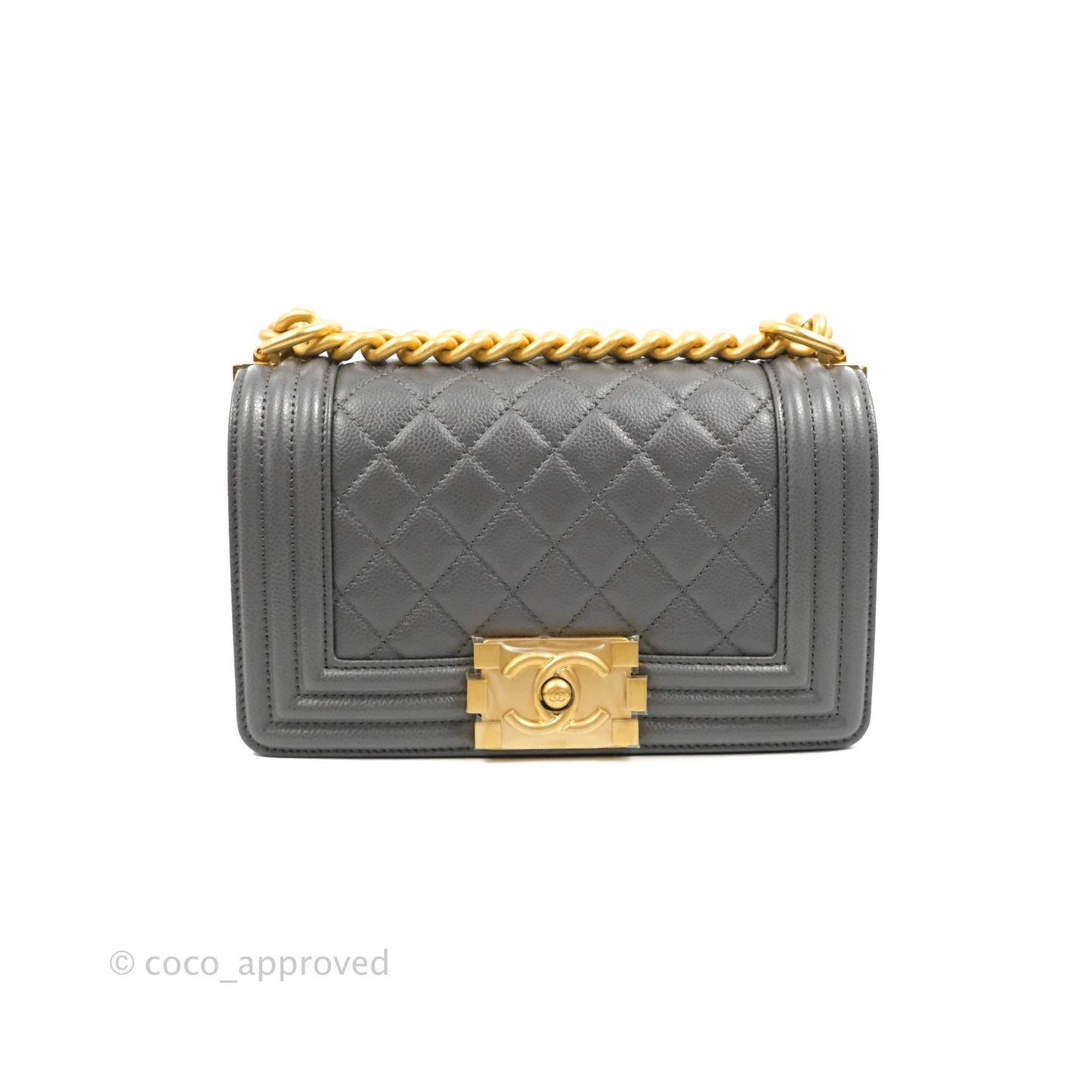 Chanel Small Boy Dark Grey Caviar Aged Gold Hardware