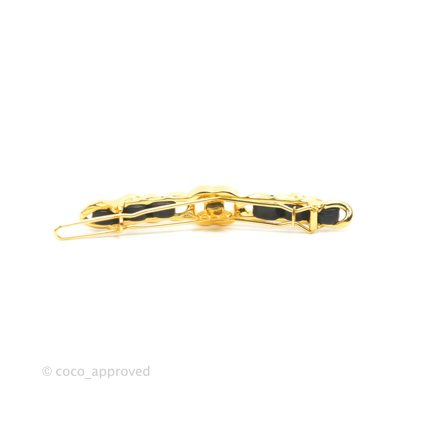 Chanel CC Lock Pearl Chain Hair Clip Gold Tone 20A
