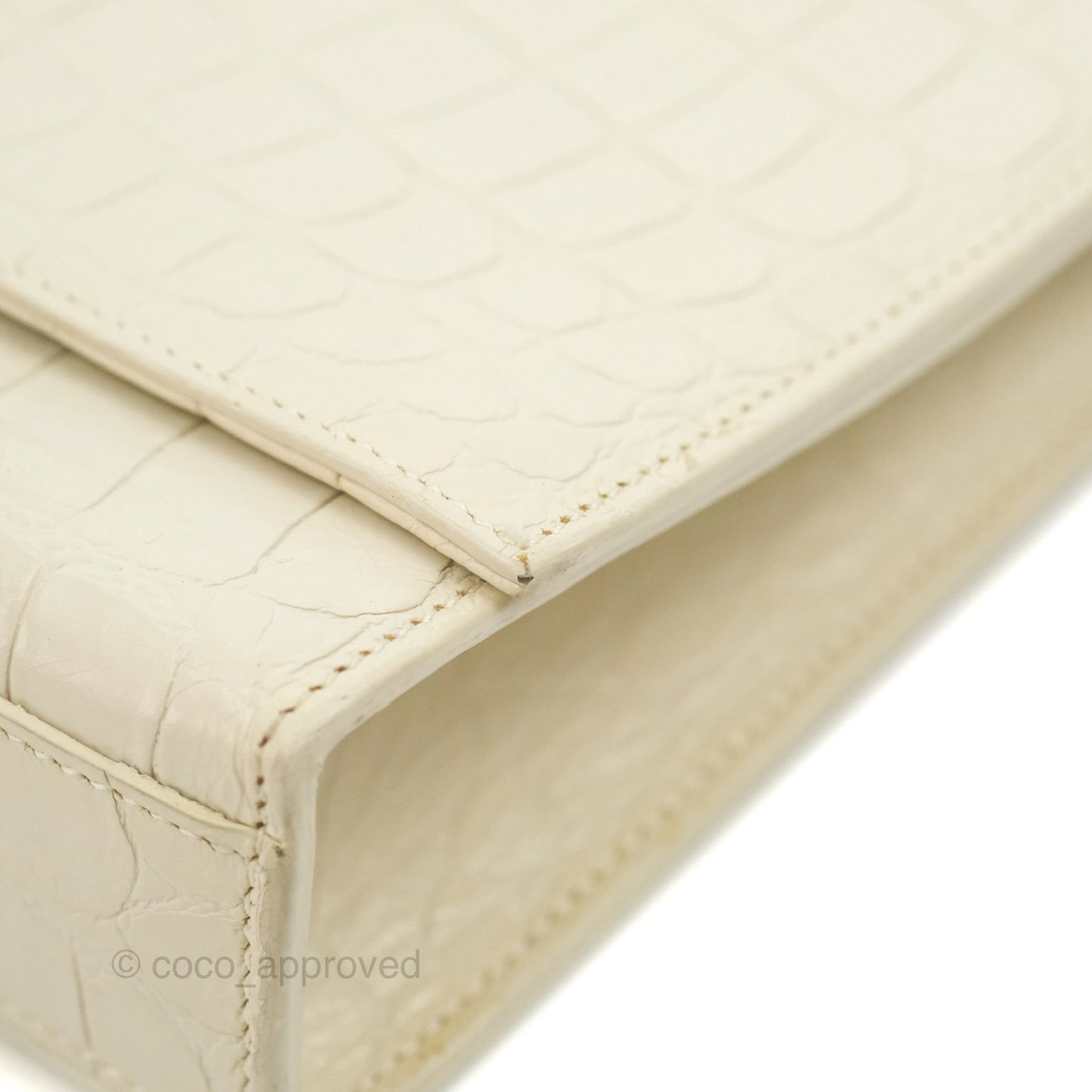 Saint Laurent Medium Kate Tassel Chain Bag Blanc Vintage Crocodile Embossed Calfskin Silver Hardware