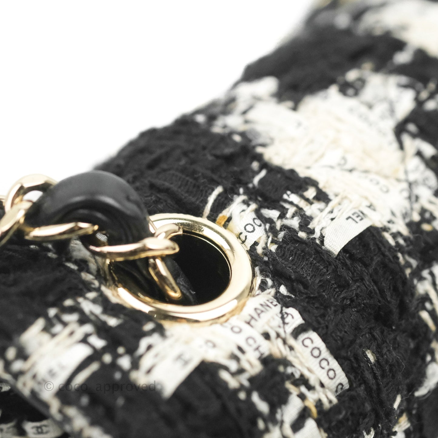 Chanel Quilted Mini Rectangular Flap Tweed Houndstooth Black & White Gold Hardware