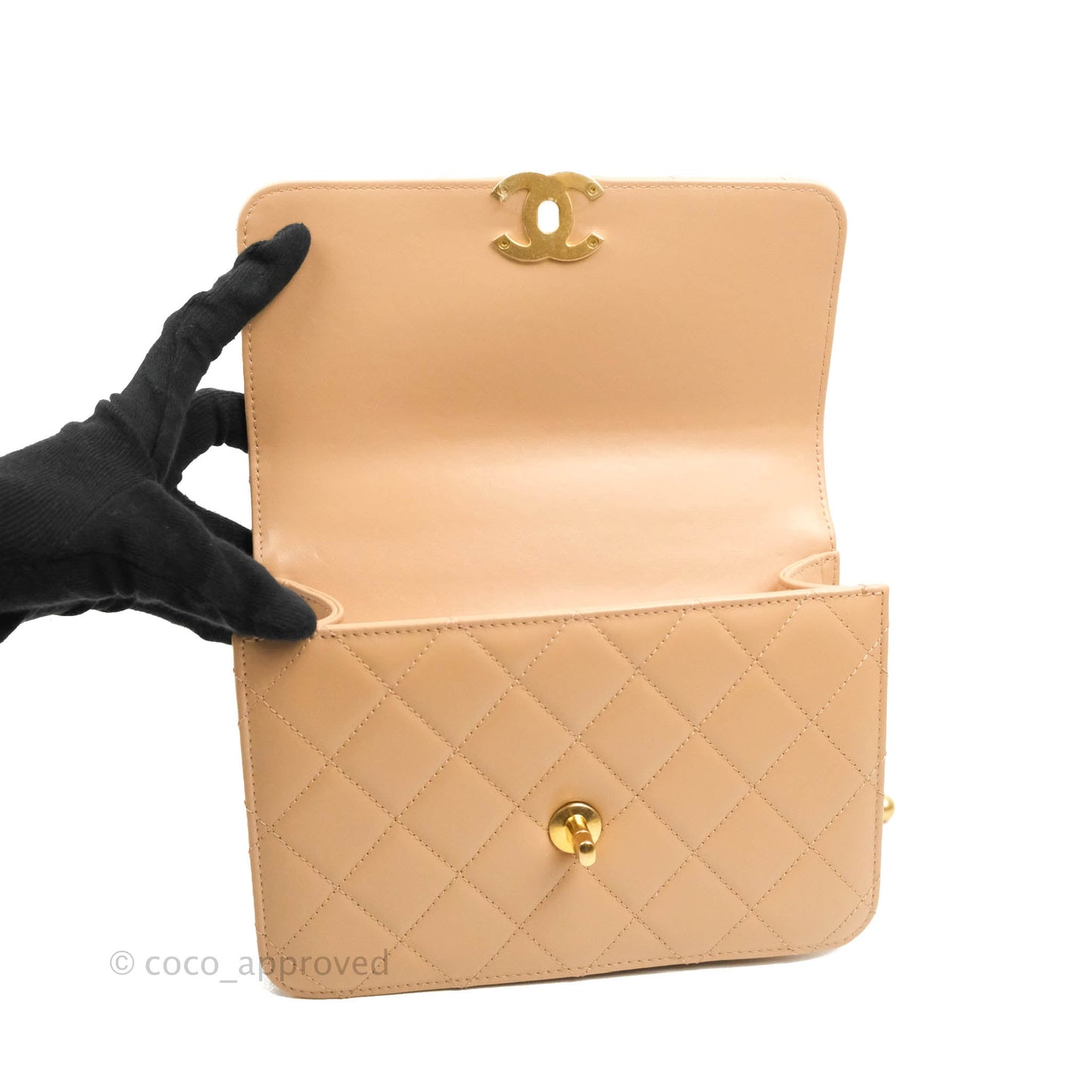 Chanel Quilted Perfect Fit Adjustable Beige Calfskin Gold Hardware 21A