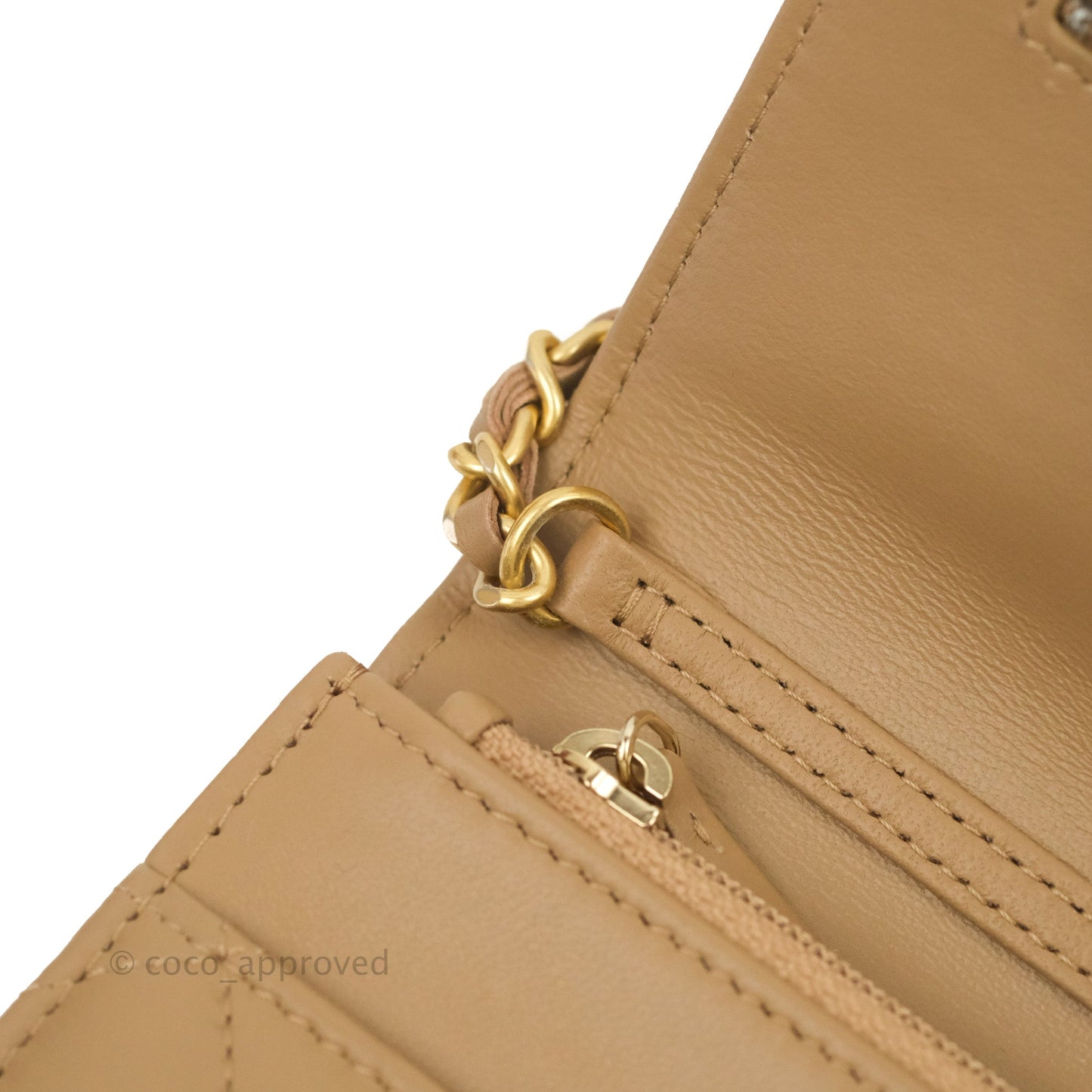 Chanel Quilted Pearl Crush Wallet on Chain WOC Beige Lambskin Aged Gold Hardware