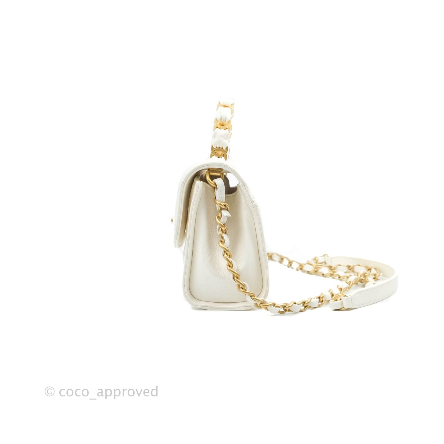 Chanel Quilted CC Top Handle Flap White Calfskin Aged Gold Hardware