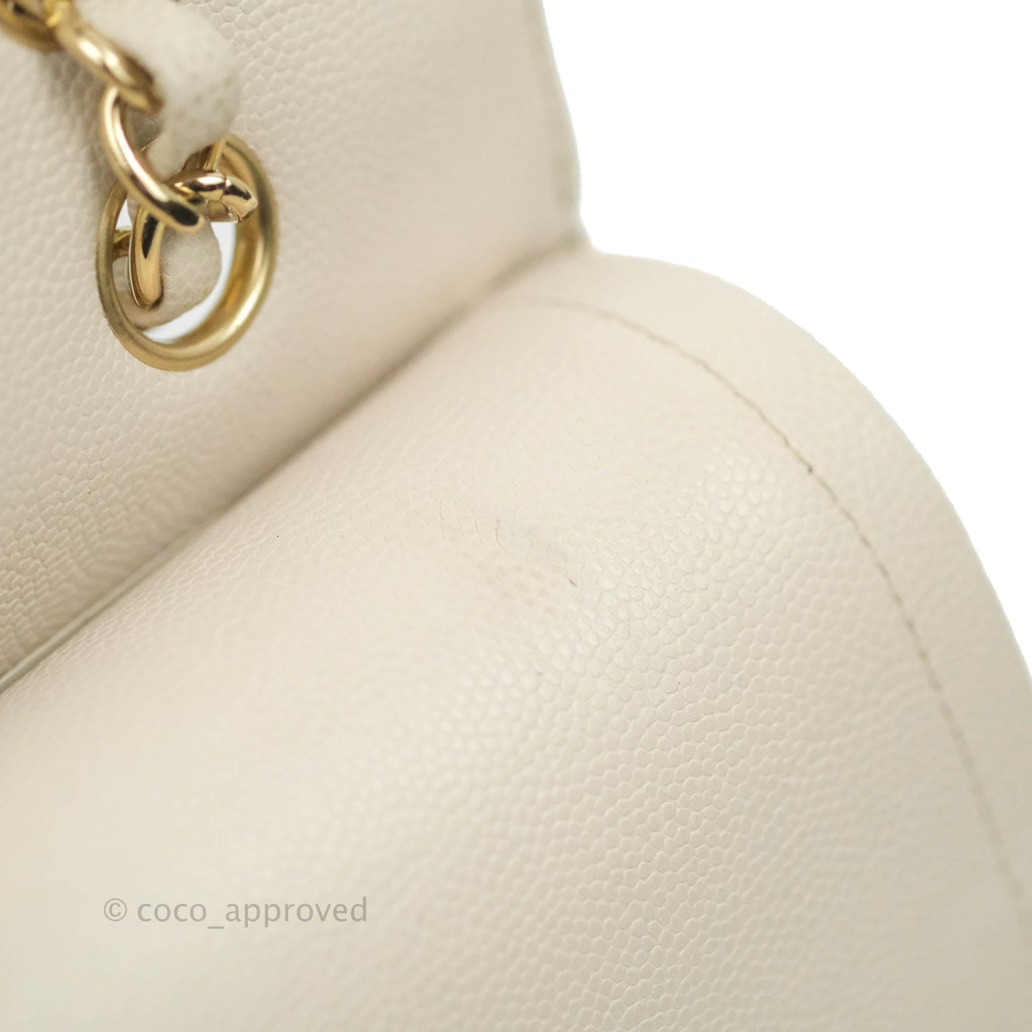 Chanel Classic M/L Medium Double Flap Chevron Ivory Caviar Gold Hardware