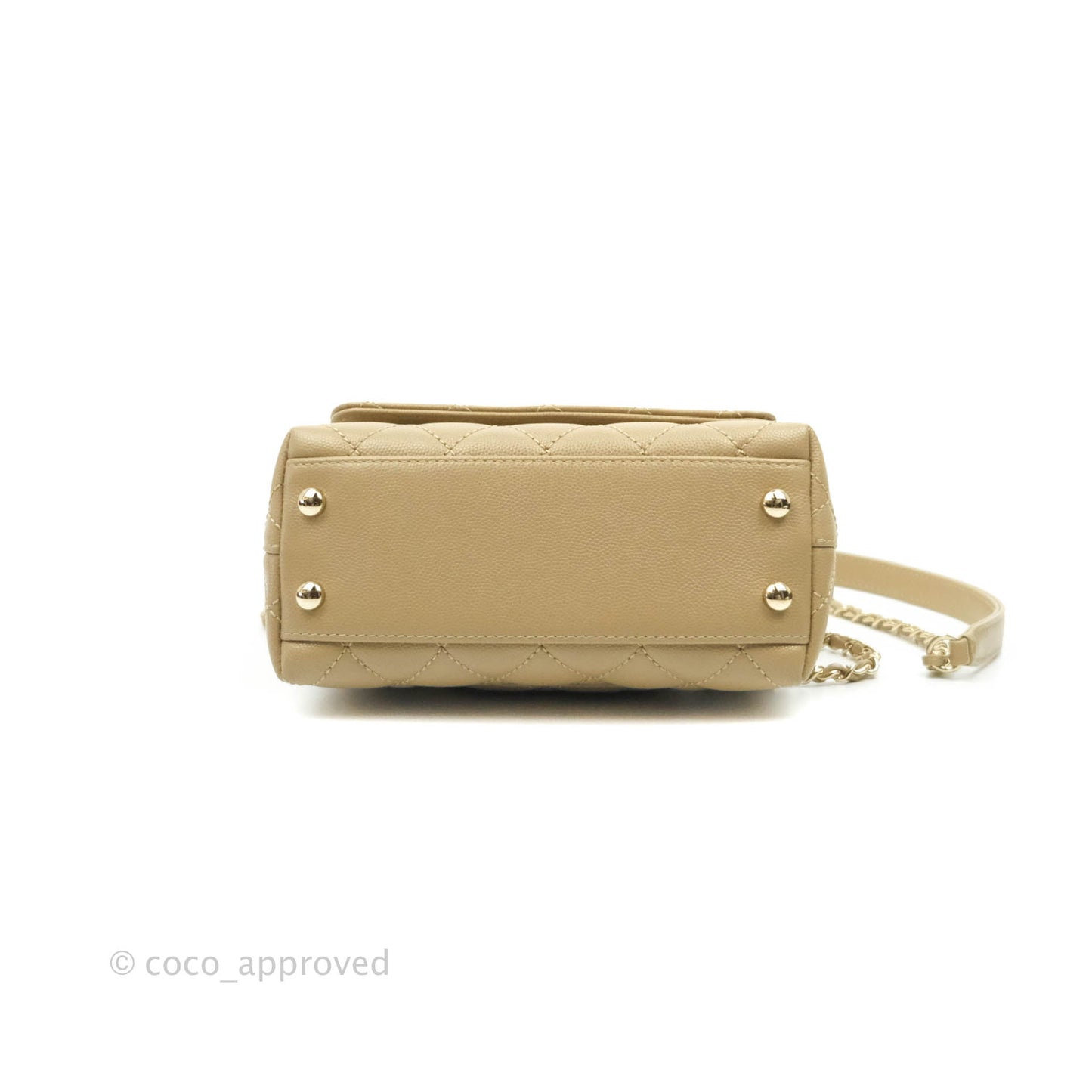 Chanel Mini Beige Coco Handle Quilted Caviar Gold Hardware Embossed Lizard Handle 21A