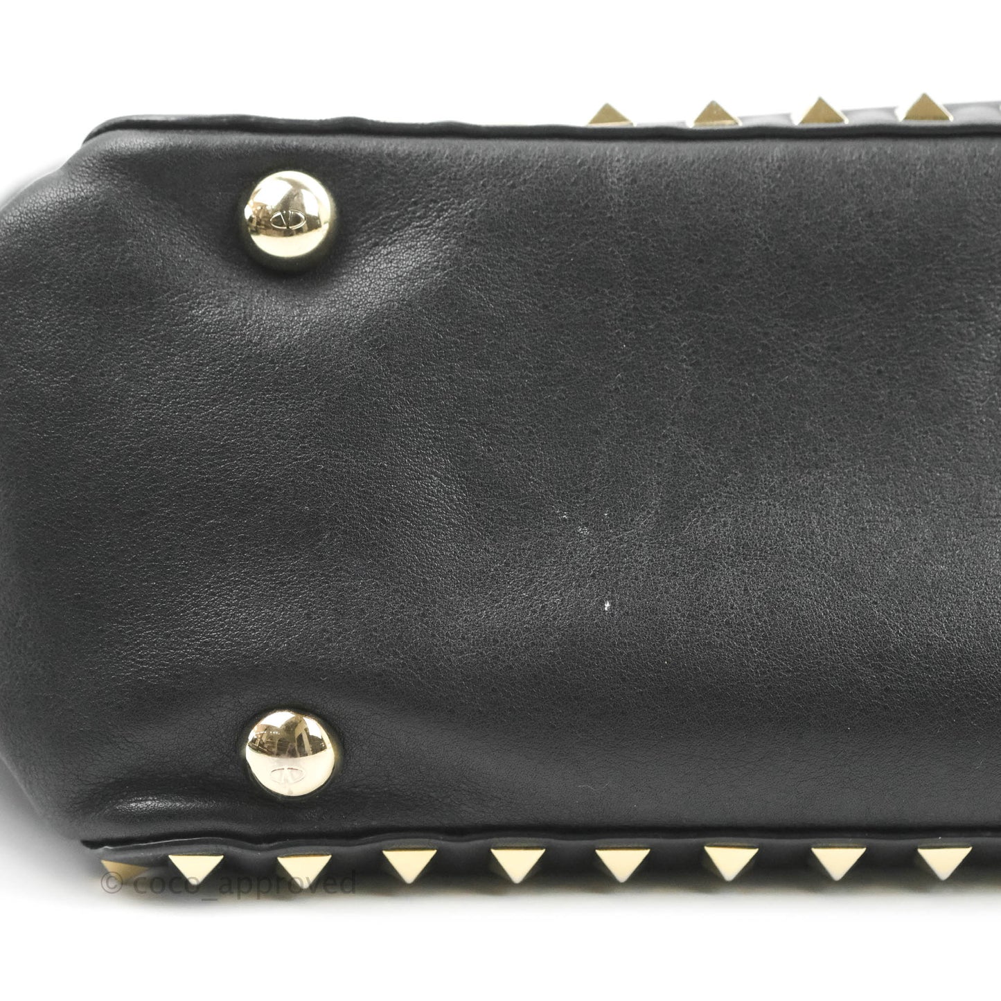 Valentino Garavani Small Trapeze Rockstud Black Grained Calfskin Gold Hardware