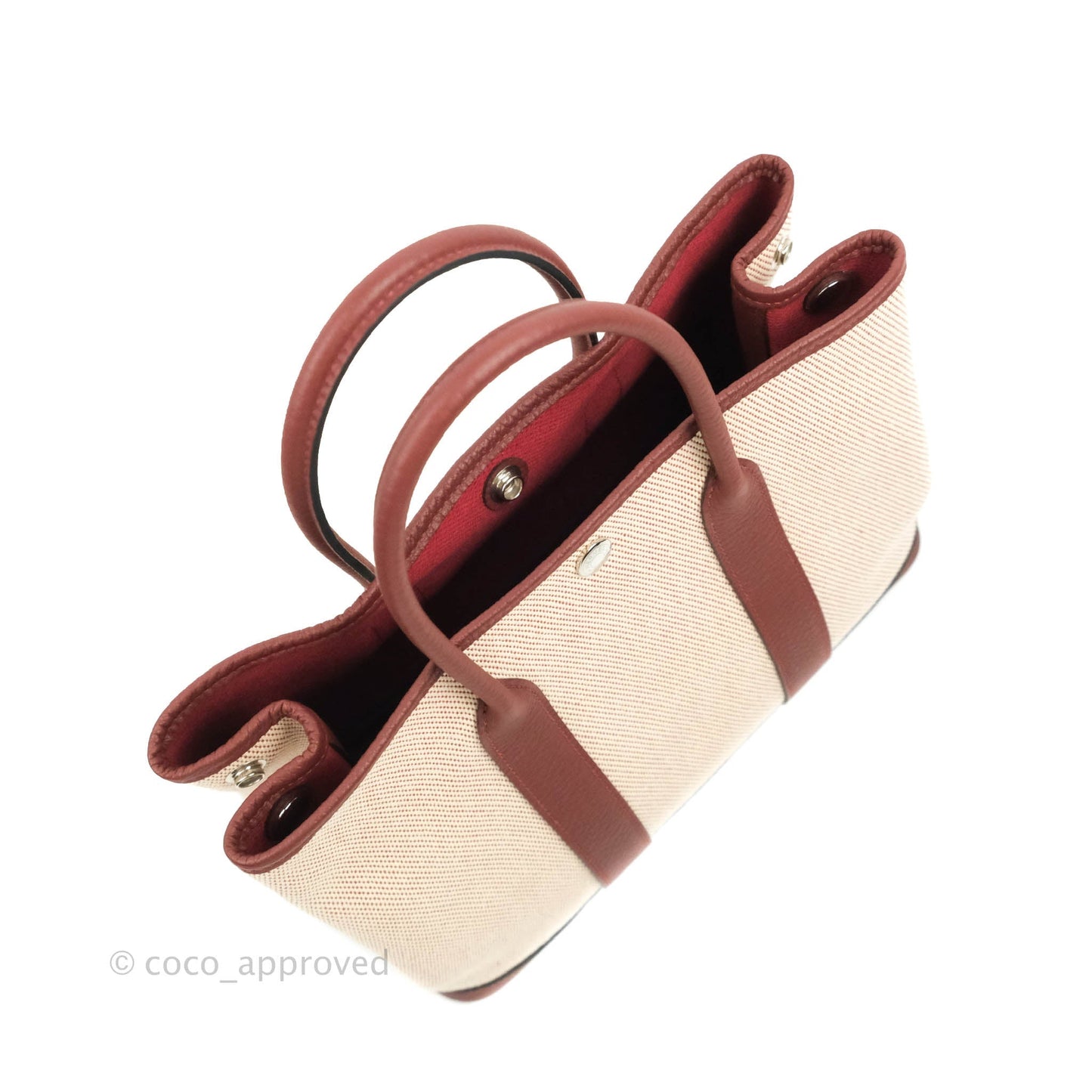 Hermès Garden Party 30 Canvas Framboise Rouge Sellier With Twilly