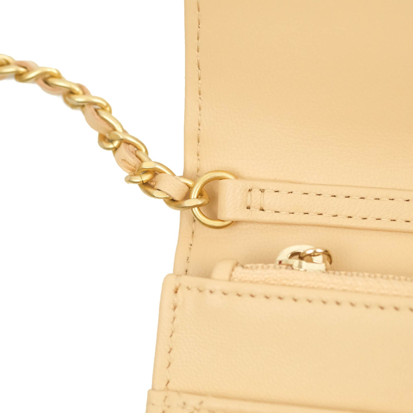 Chanel Quilted Pearl Crush Wallet on Chain WOC Beige Lambskin Aged Gold Hardware