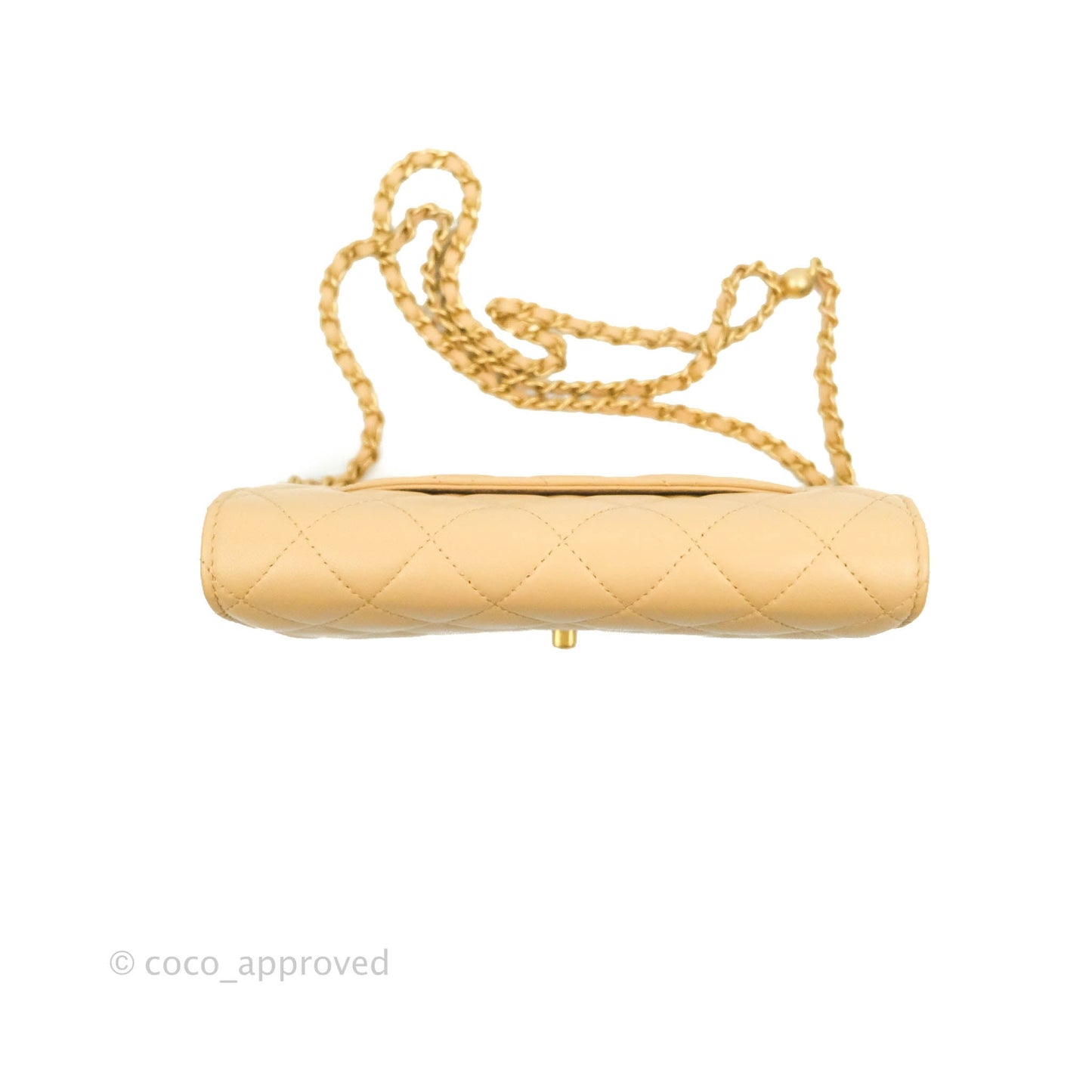 Chanel Quilted Pearl Crush Wallet on Chain WOC Beige Lambskin Aged Gold Hardware