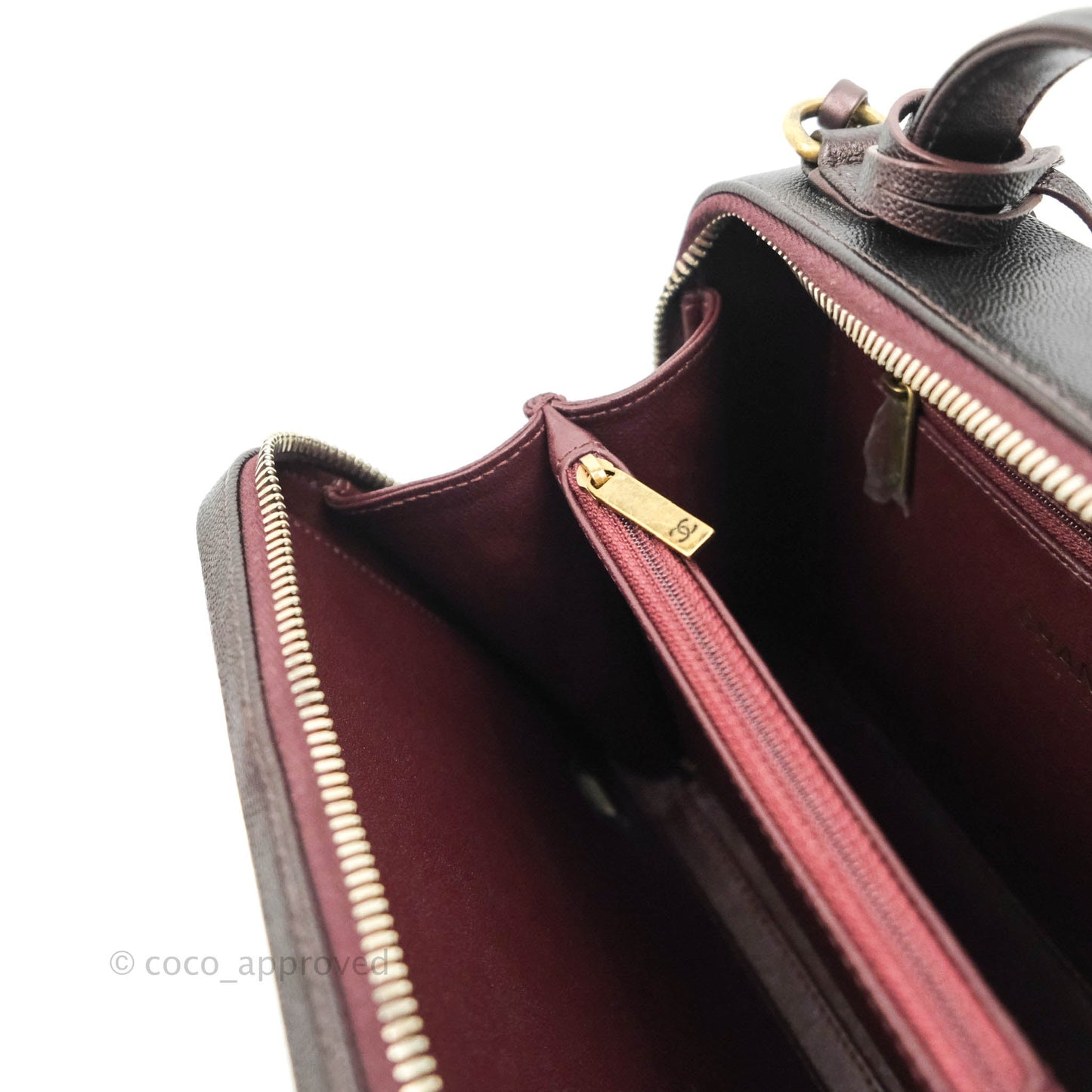 Chanel Quilted Medium CC Filigree Vanity Case Iridescent Burgundy Caviar Gold Hardware