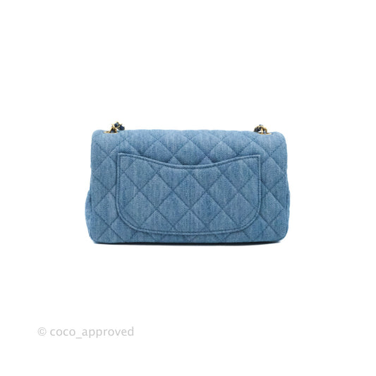 Chanel Mini Rectangular Pearl Crush Quilted Denim Aged Gold Hardware 22C