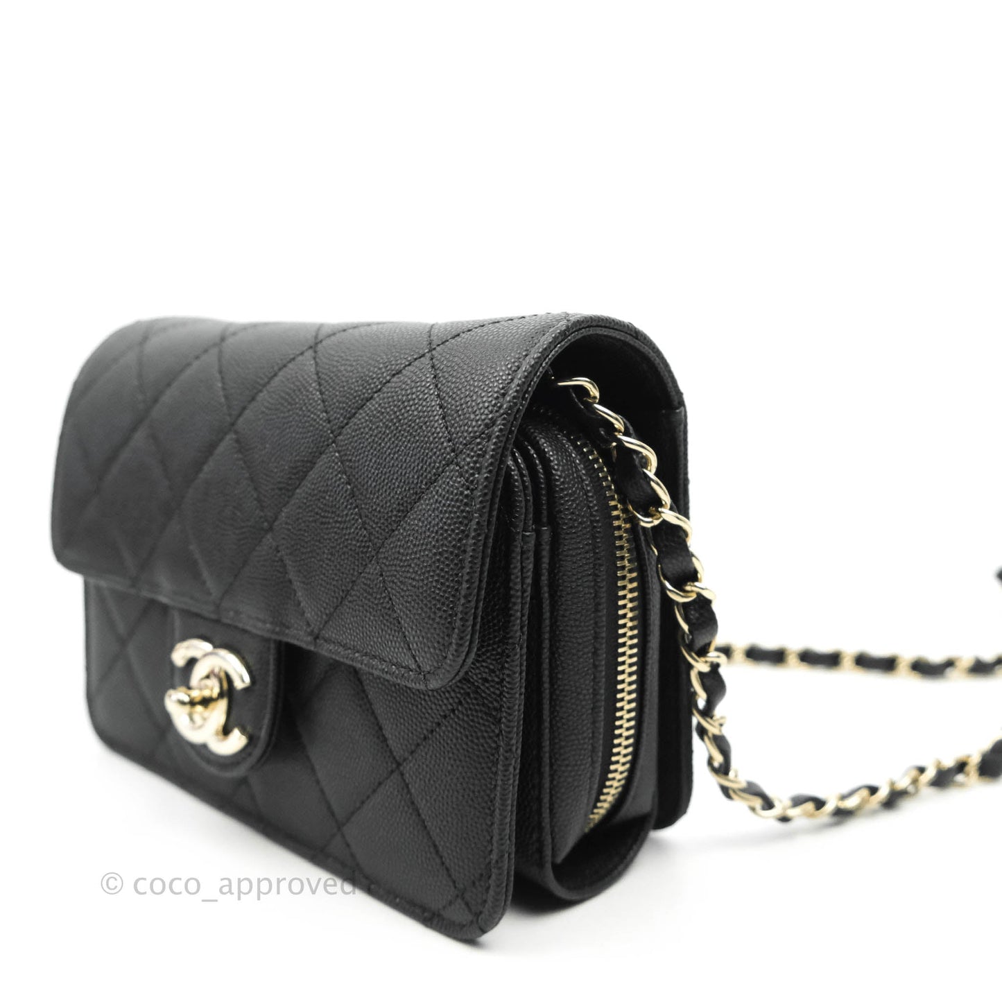Chanel Quilted Small Like The Wallet Flap Black Caviar Light Gold Hardware 22C