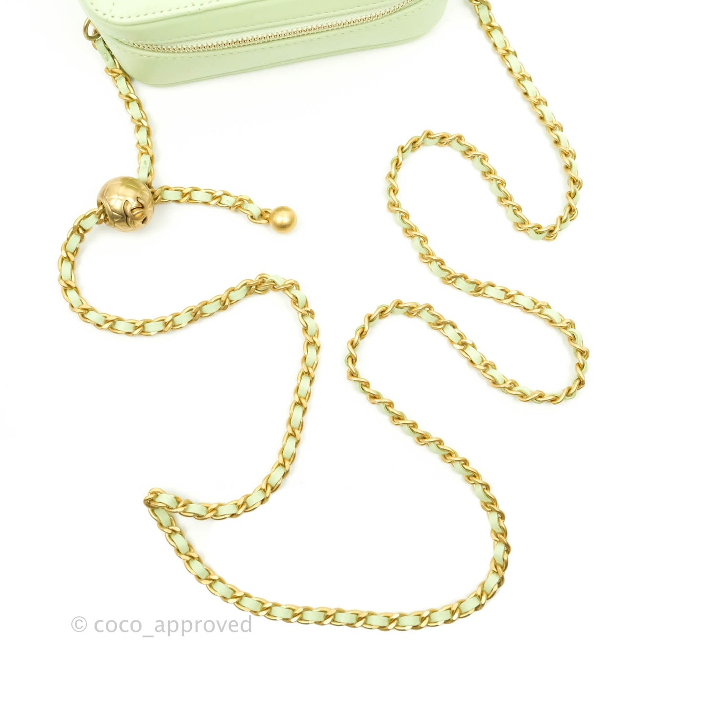Chanel Mini Pearl Crush Quilted Camera Case Pastel Green Lambskin Aged Gold Hardware
