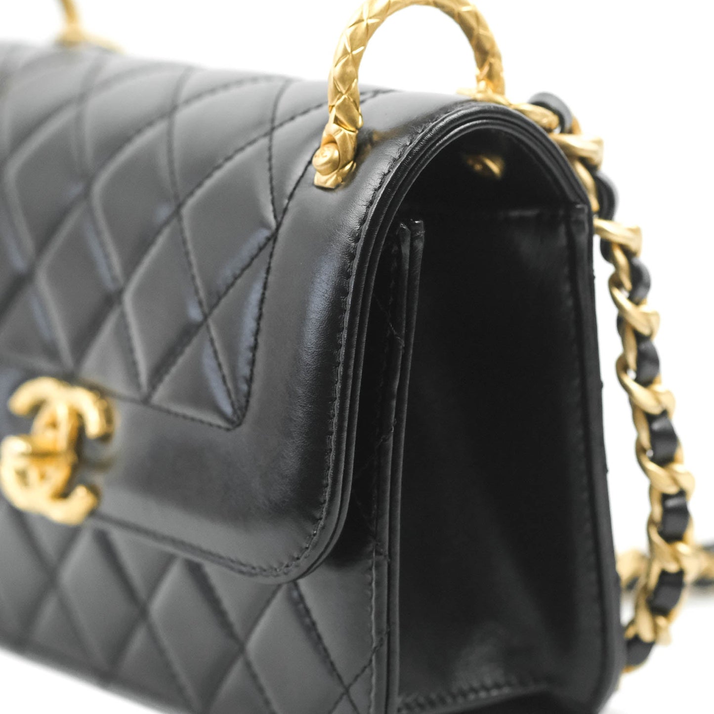 Chanel Mini Flap Bag Black Calfskin Aged Gold Hardware 21B