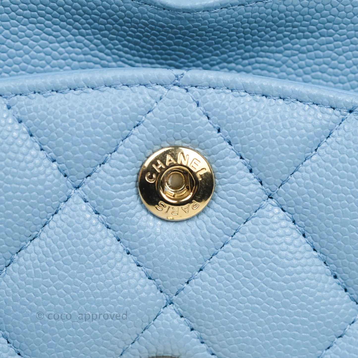Chanel Small Classic Quilted Flap Light Blue Caviar Gold Hardware