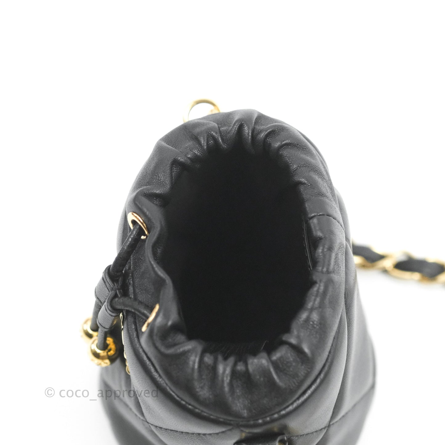 Chanel Mini Bucket Bag with Fluffy Chain Black Lambskin Gold Hardware
