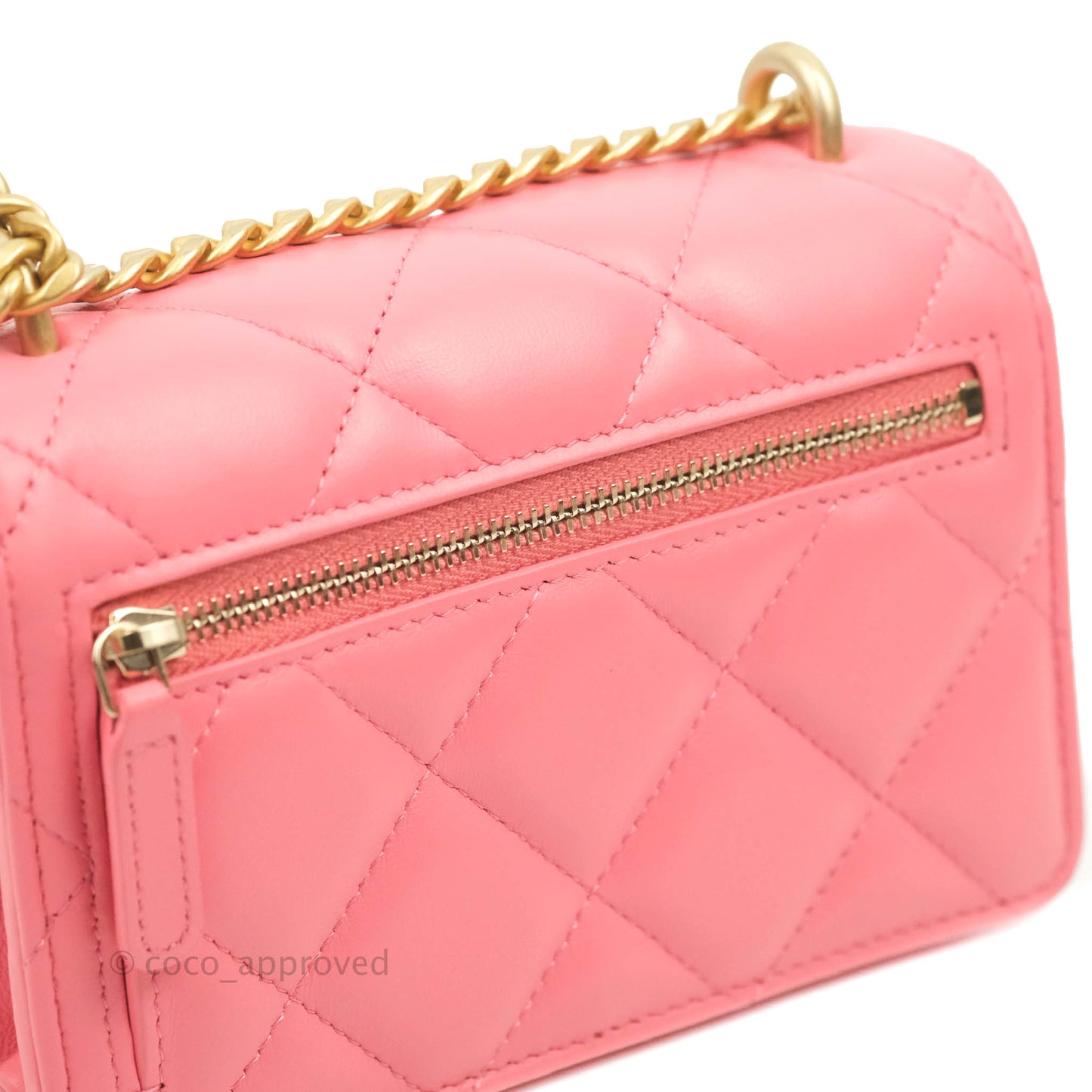 Chanel Clutch with Chain Pink Lambskin Enamel Gold Hardware