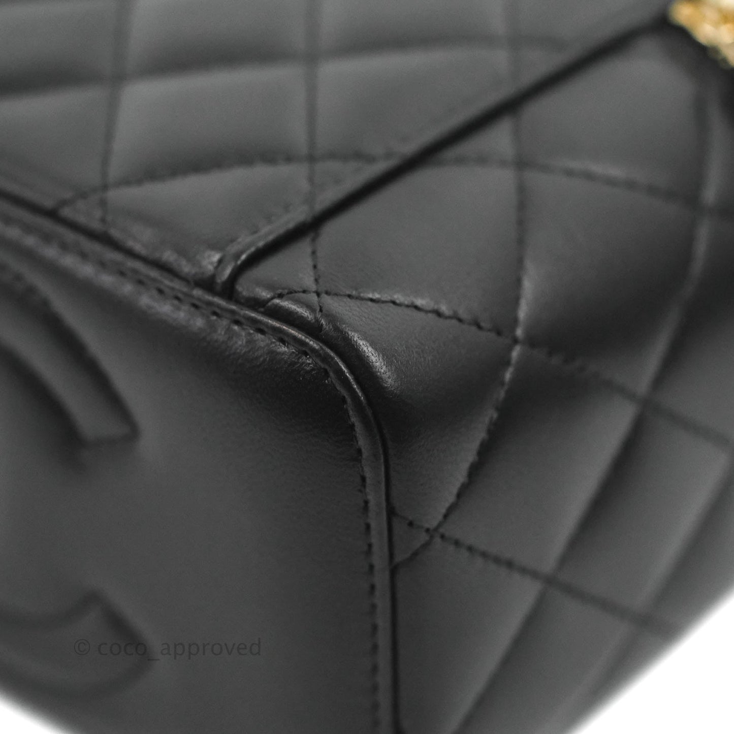 Chanel Vanity Rectangular Top Handle Black Lambskin Gold Hardware