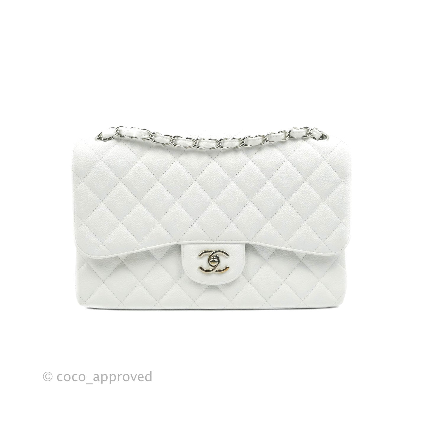 Chanel Jumbo Double Flap White Caviar Silver Hardware⁣⁣