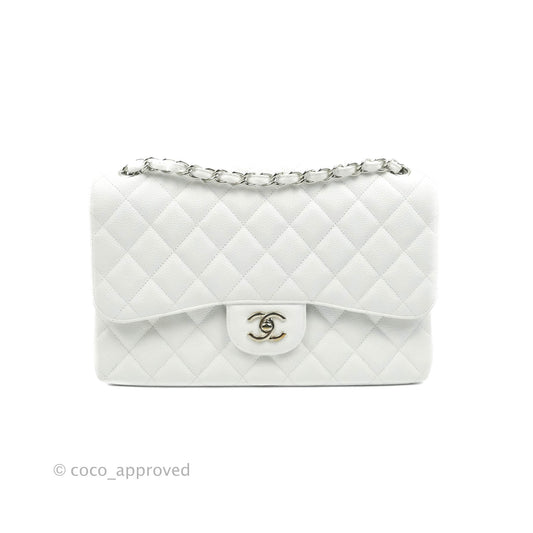 Chanel Jumbo Double Flap White Caviar Silver Hardware⁣⁣