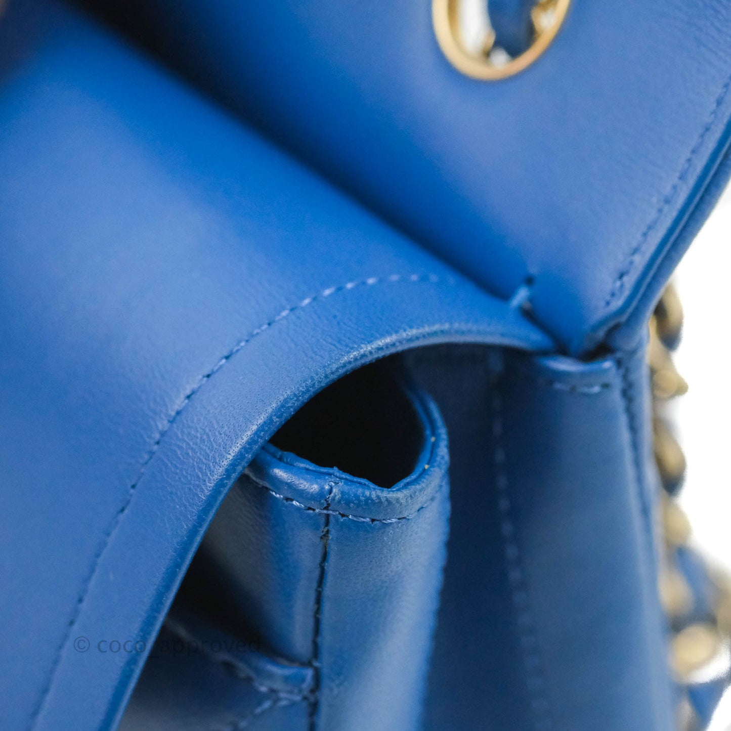 Chanel Classic Chevron S/M Small Double Flap Blue Lambskin Gold Hardware
