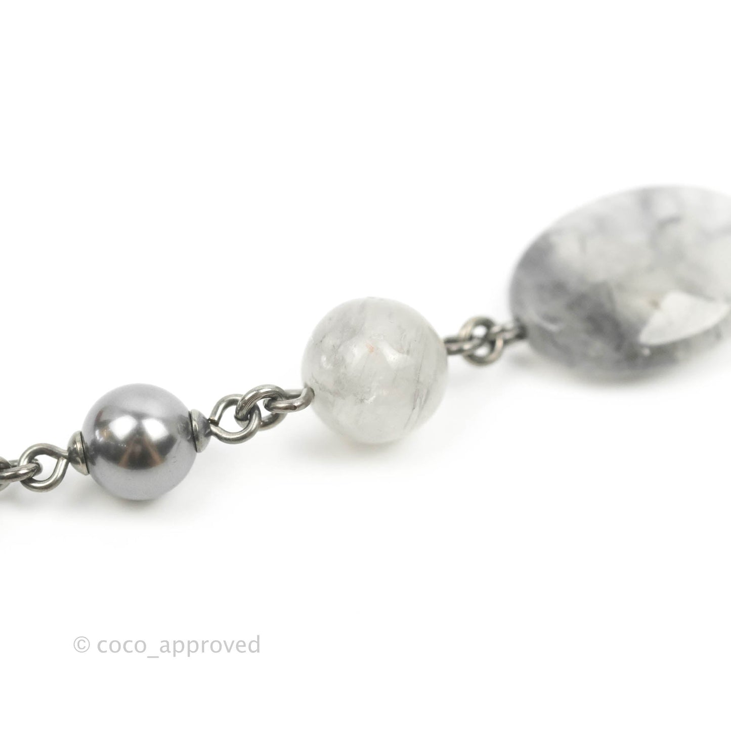 Chanel Pearl CC Necklace Silver Tone 14B