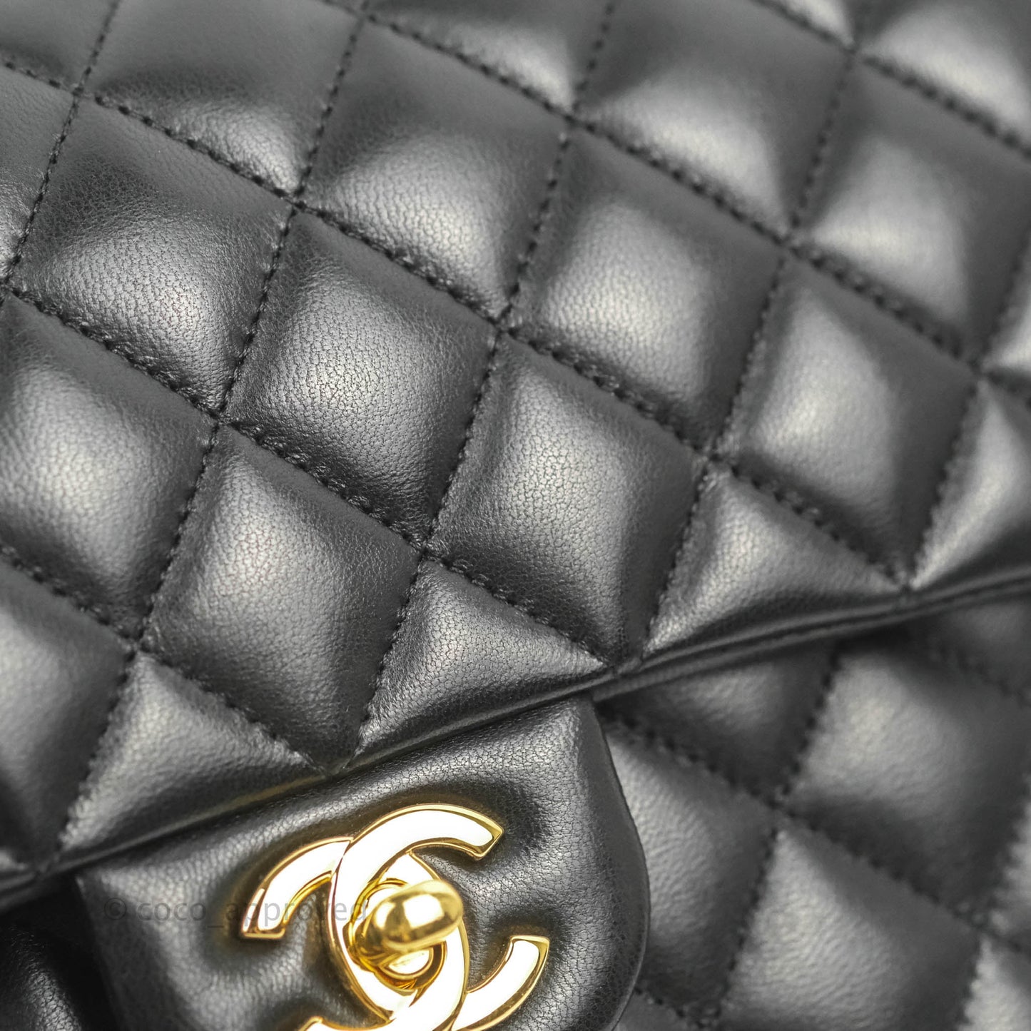Chanel Classic M/L Medium Flap Quilted Black Lambskin Gold Hardware