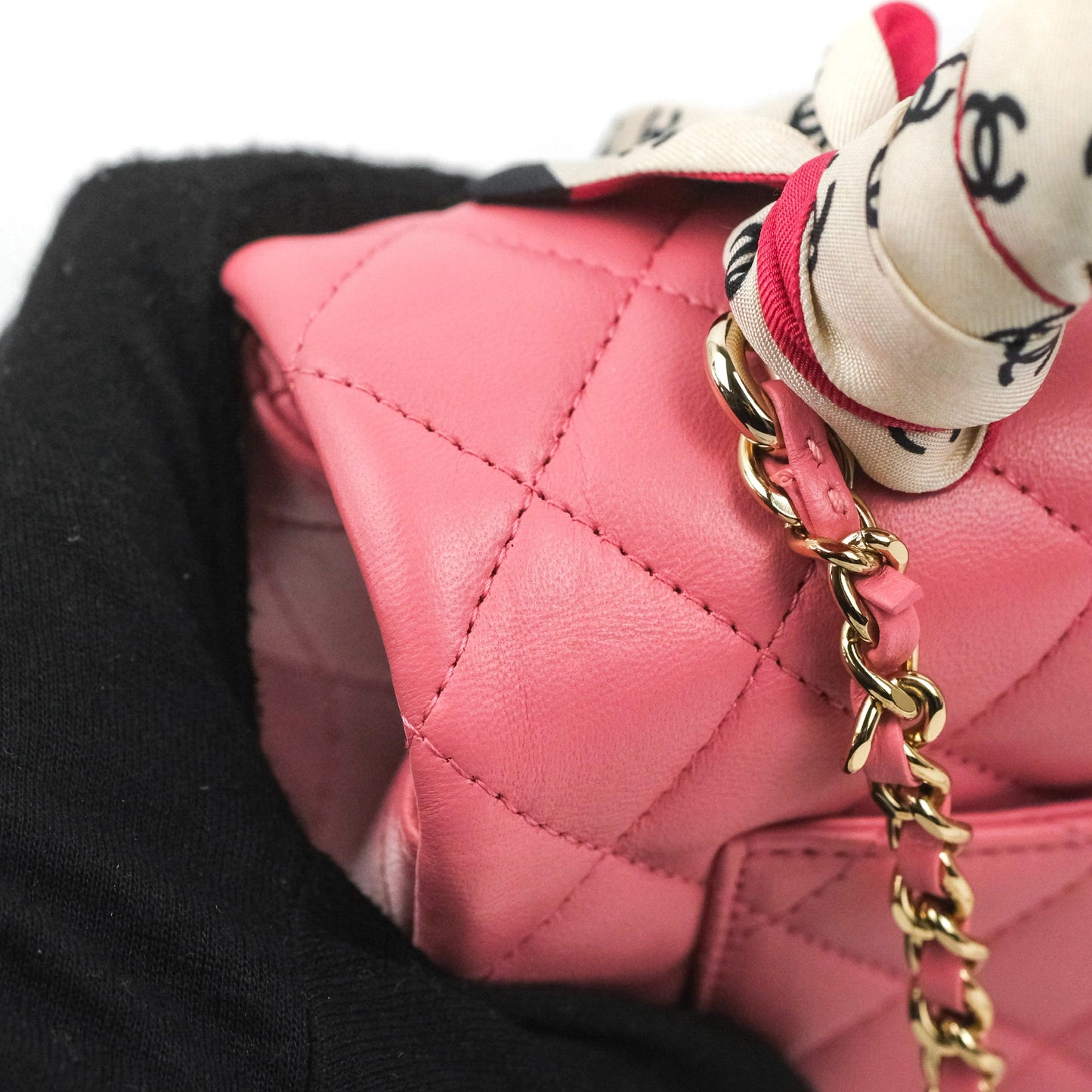 Chanel Top Handle Mini Rectangular Flap Bag Pink Lambskin Gold Hardware With Twilly