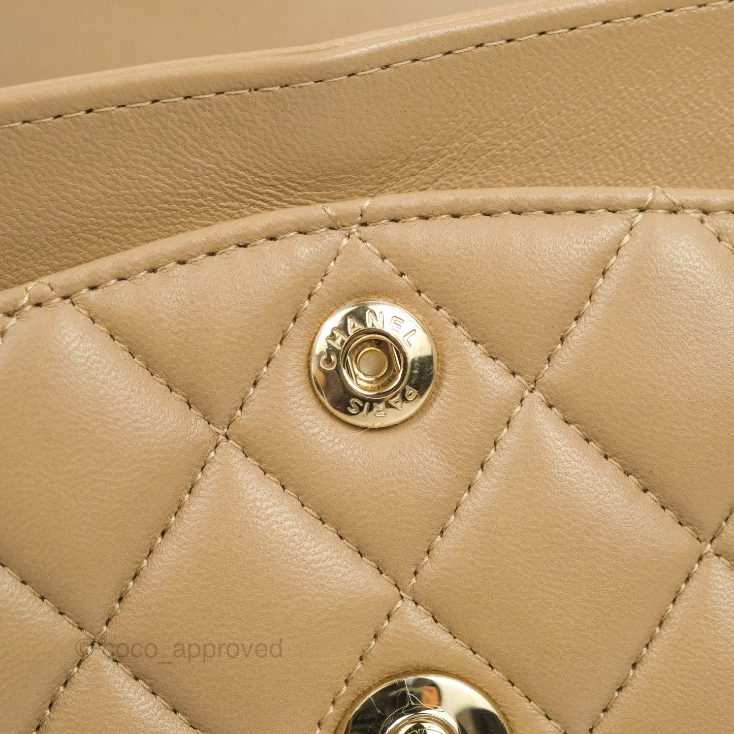 Chanel Small Classic Quilted Flap Dark Beige Lambskin Gold Hardware