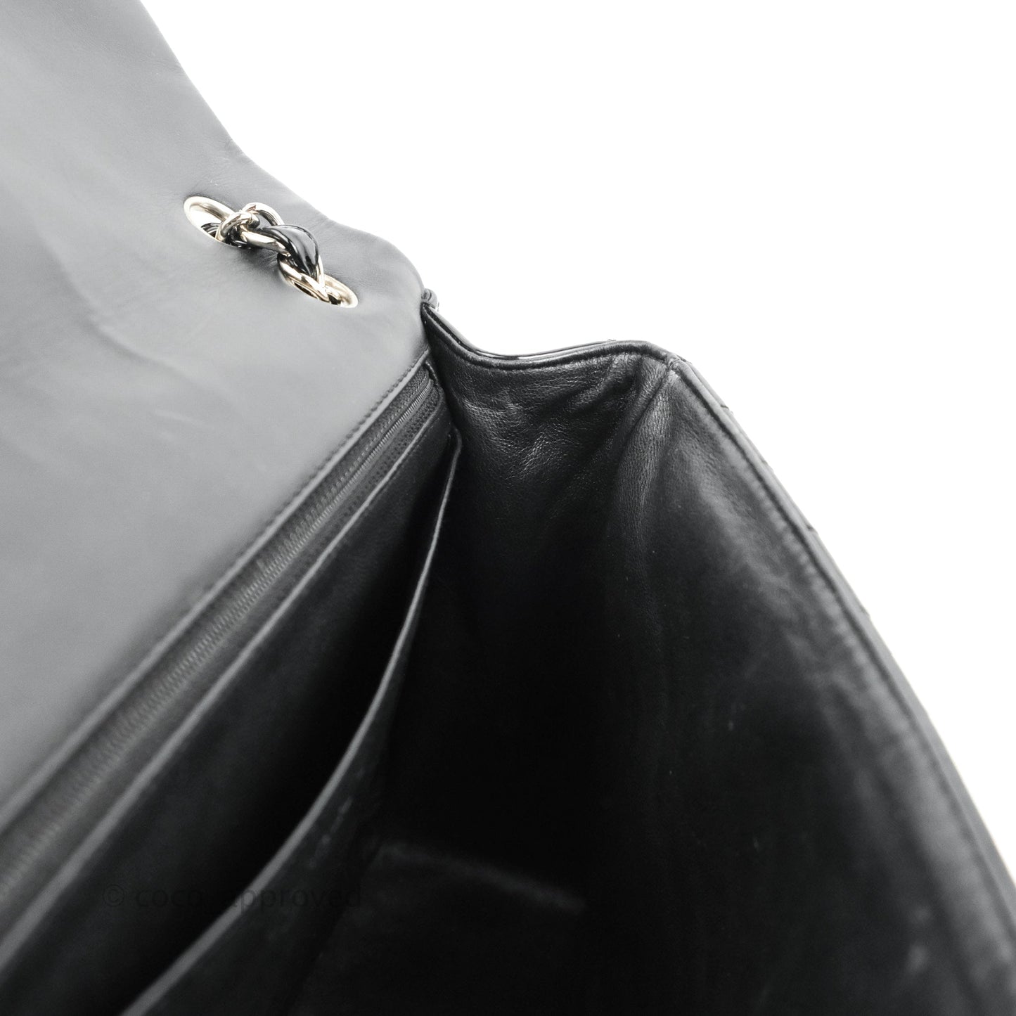 Chanel Single Flap Maxi Chevron Black Patent Silver Hardware