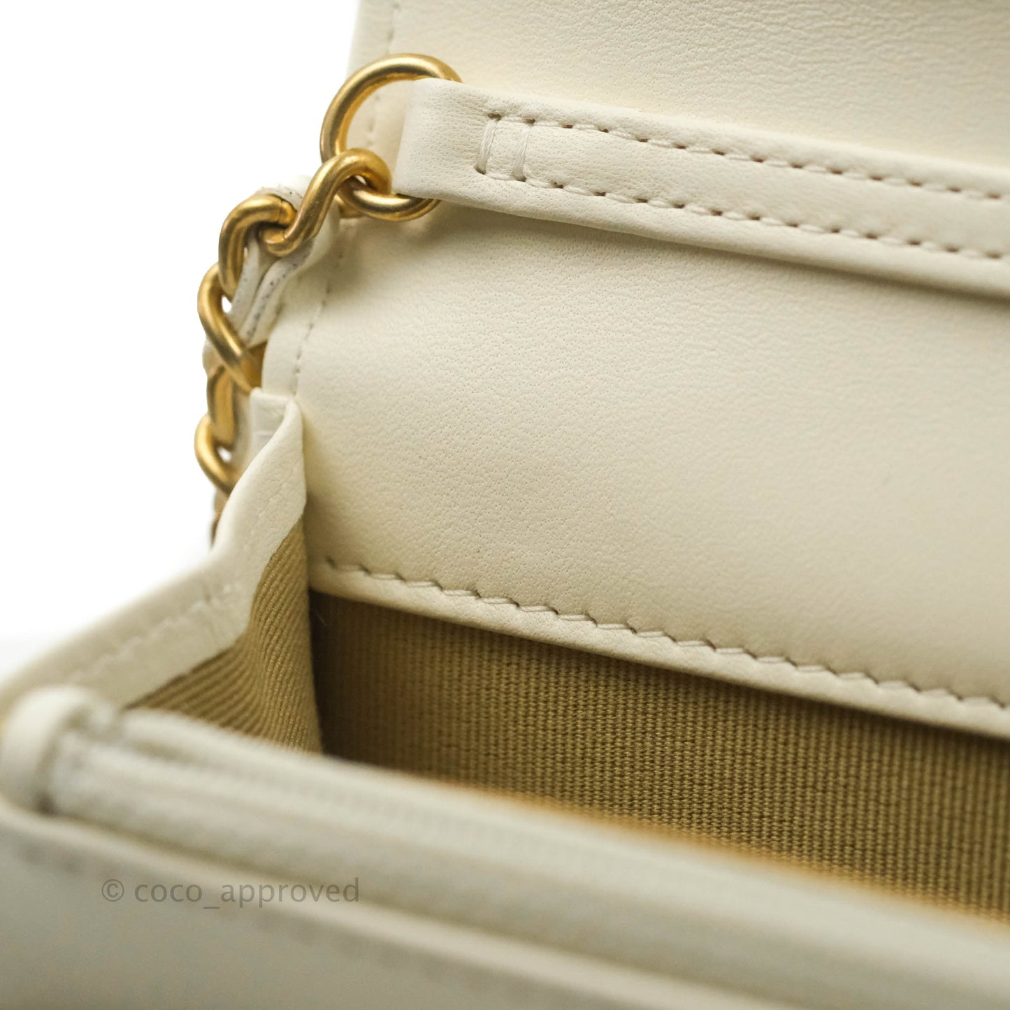 Chanel Quilted Pearl Crush Wallet on Chain WOC White Lambskin Aged Gold Hardware