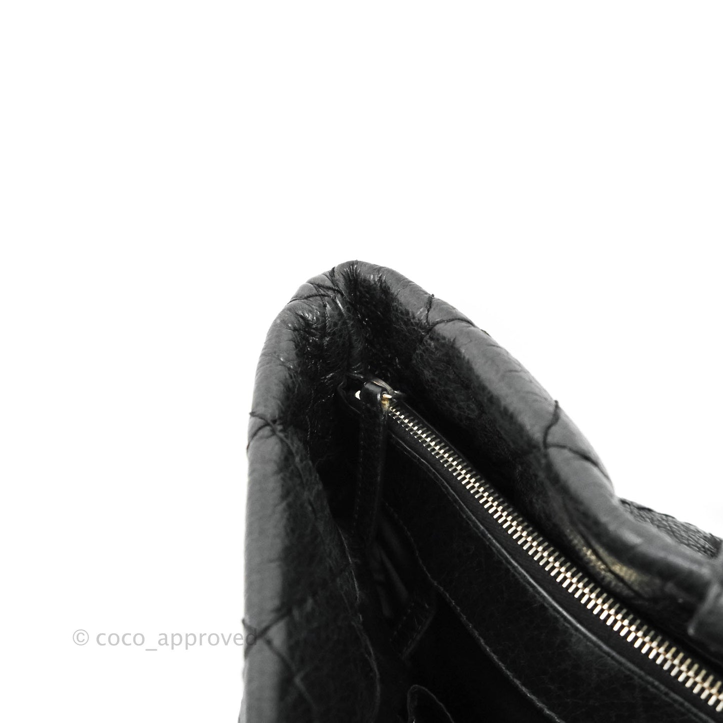 Chanel CC Flat Quilted Crumpled Calfskin Tote Bag Black Silver Hardware