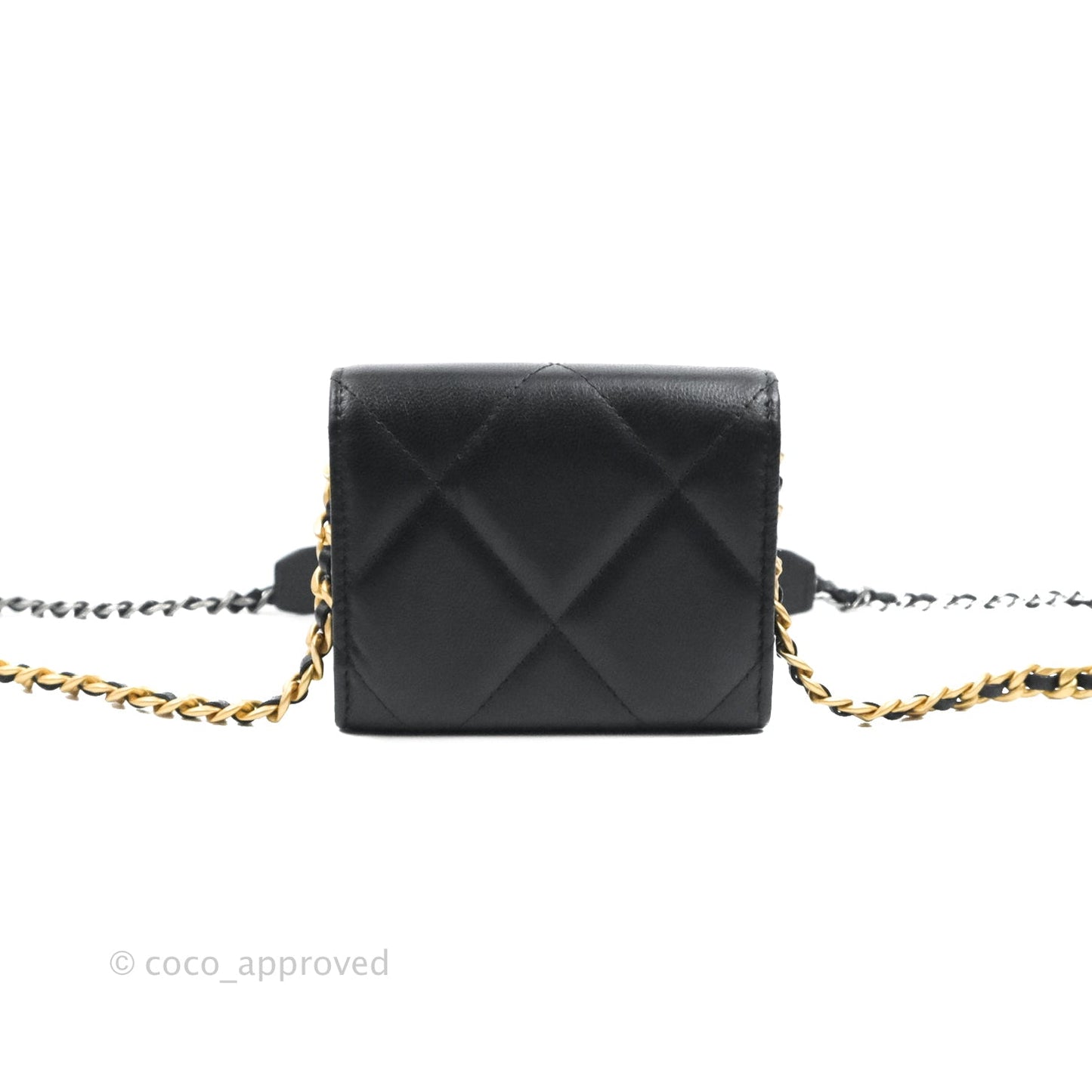 Chanel 19 Card Holder With Chain Black Mixed Hardware