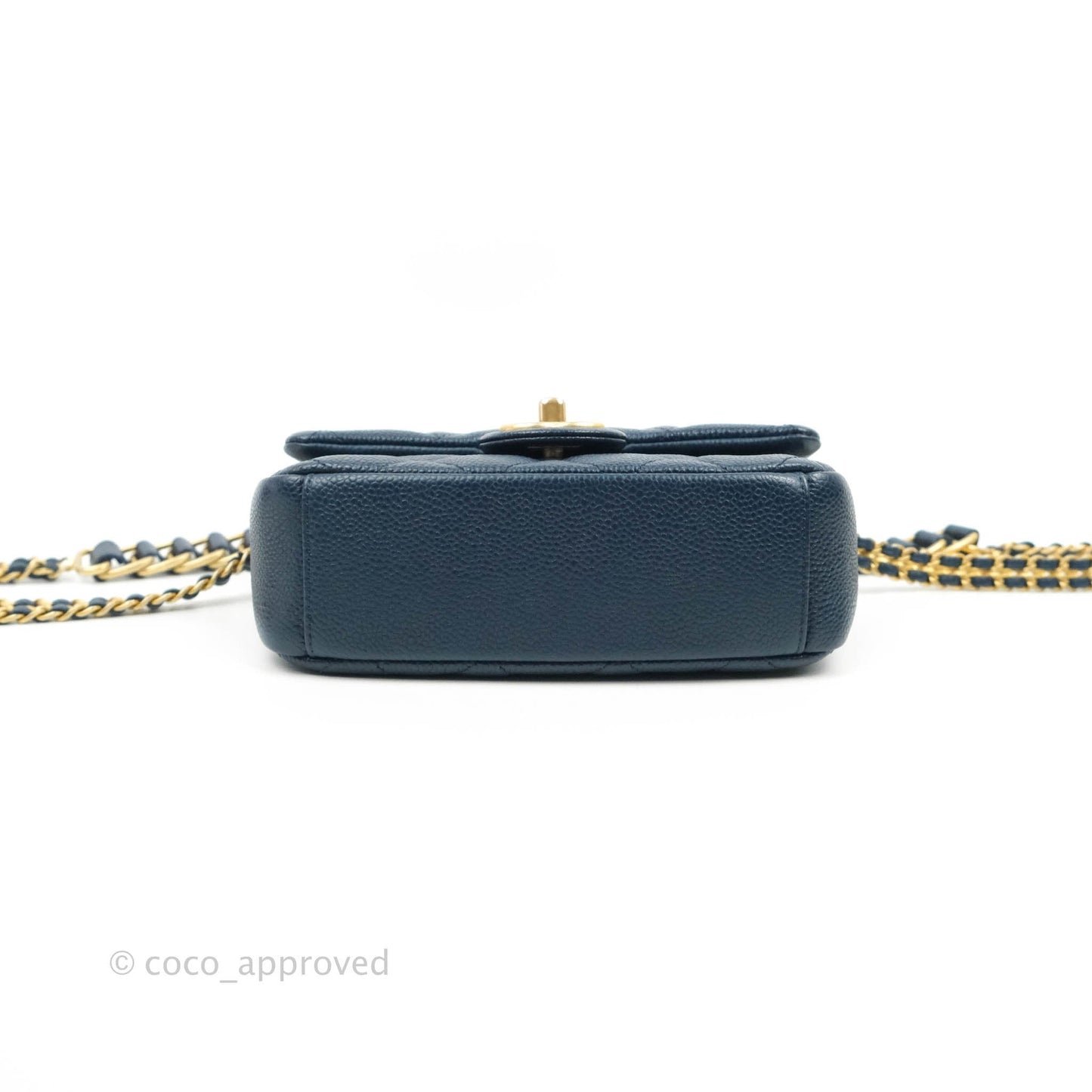 Chanel Mini Flap Bag Coin Charm Soul Chain Navy Caviar Aged Gold Hardware 21A