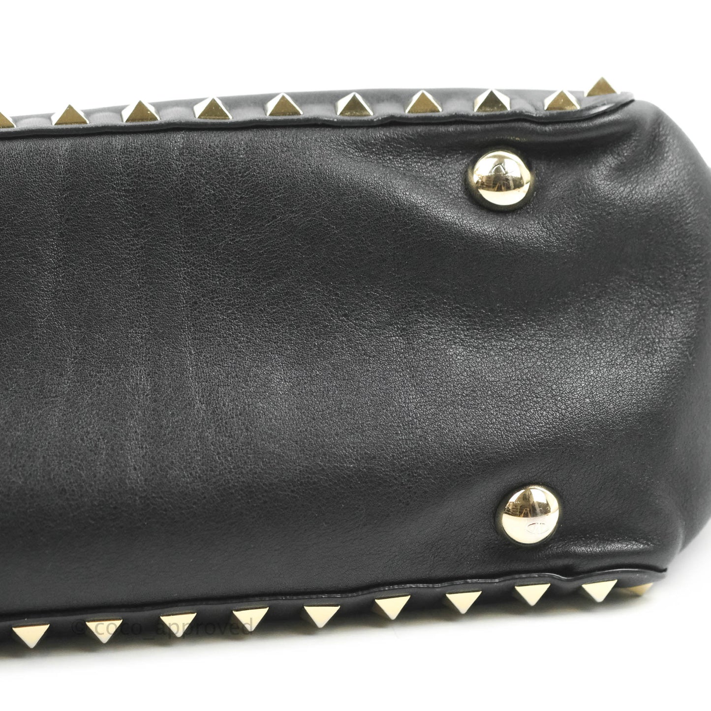 Valentino Garavani Small Trapeze Rockstud Black Grained Calfskin Gold Hardware