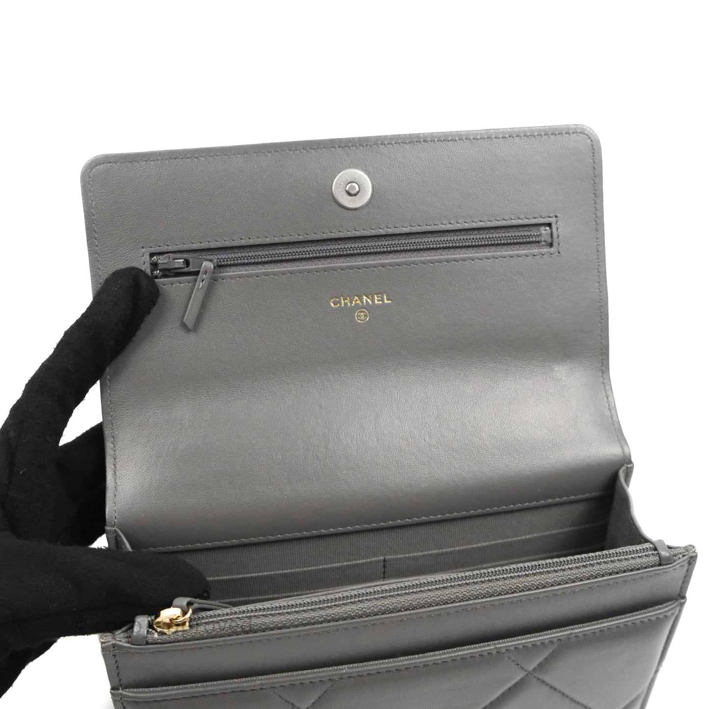Chanel 19 Wallet on Chain WOC Dark Grey Lambskin Mixed Hardware